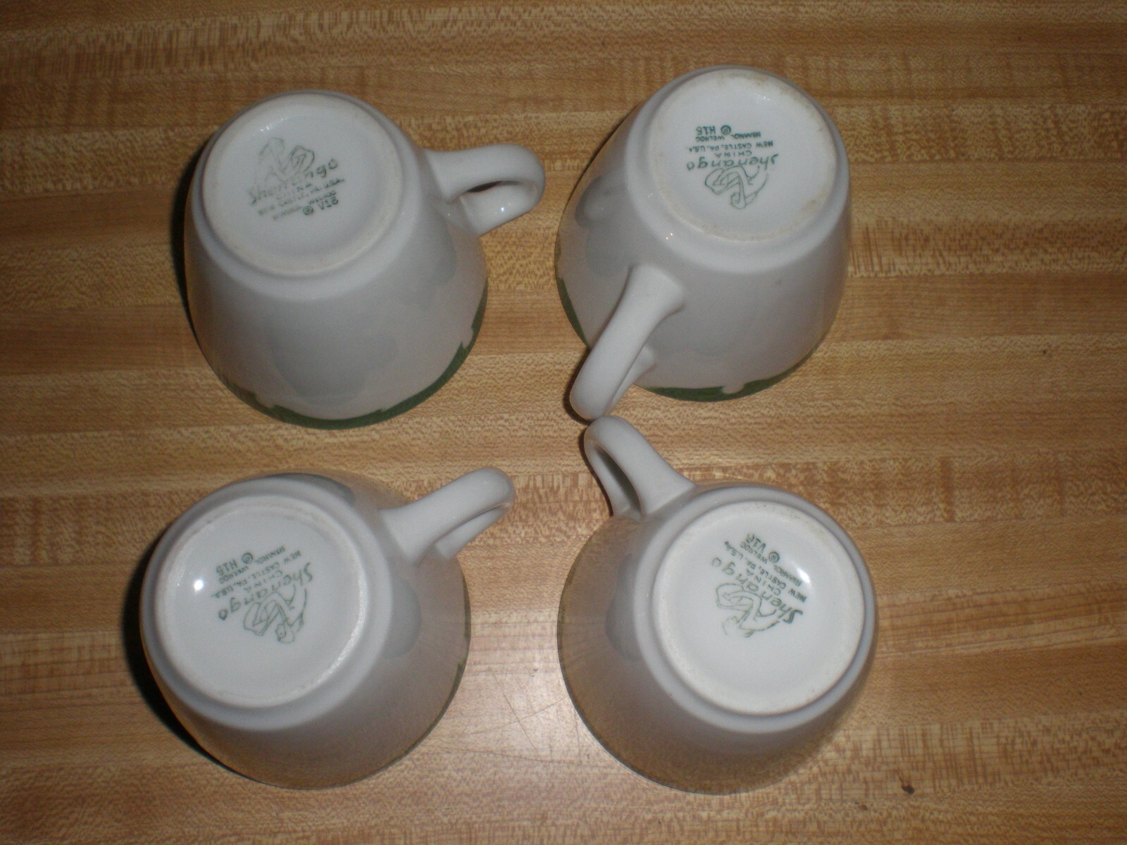 Vintage Set of 4 Shenango China Green Everglades Restaurant Ware Cups & Saucers