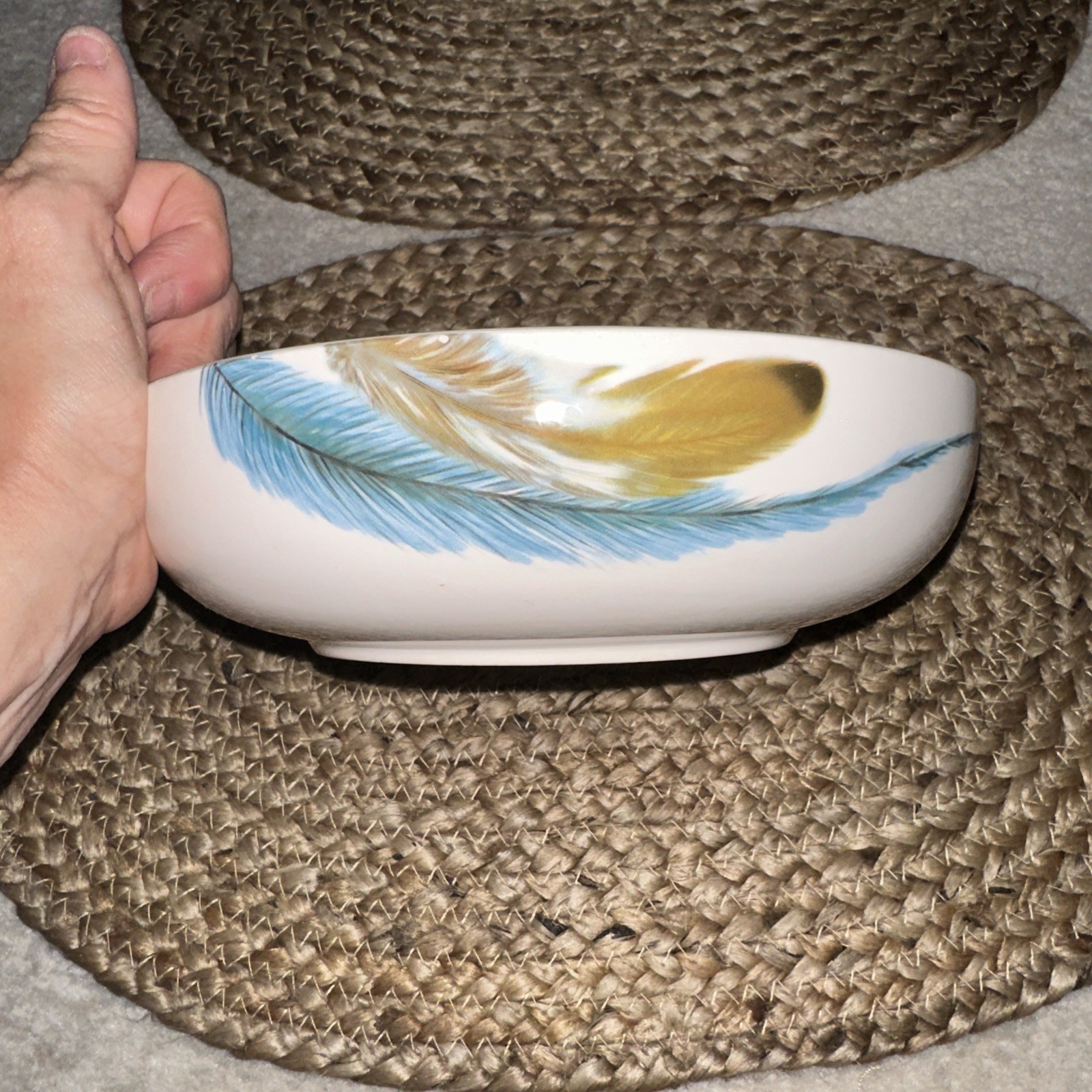 Pier 1 Imports Ironstone Feather 8” Bowl Wrap Around Design Boho Discontinued