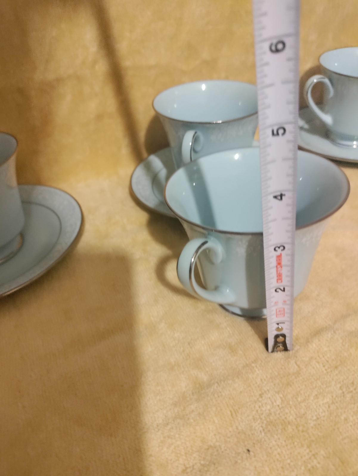 Noritake China Fidelity 4 Cup & 4 Saucers Baby Blue With Gold Trim 8003 W81