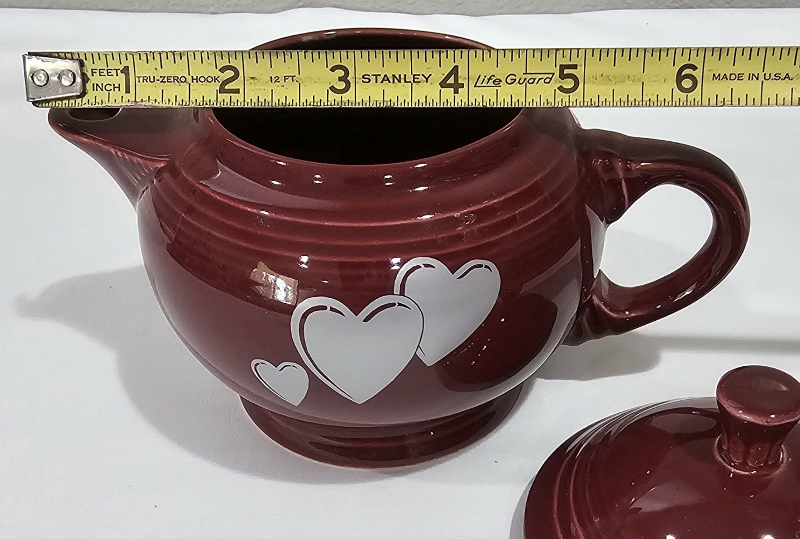 2001 Fiestaware 2 Cup Teapot With Lid Trio Of Hearts Cinnabar Excellent