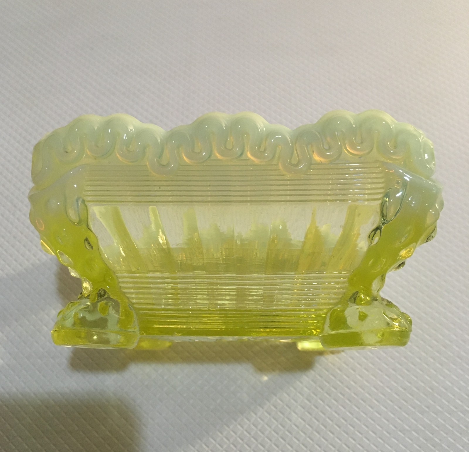 Northwood Opalescent Vaseline Footed Bowl