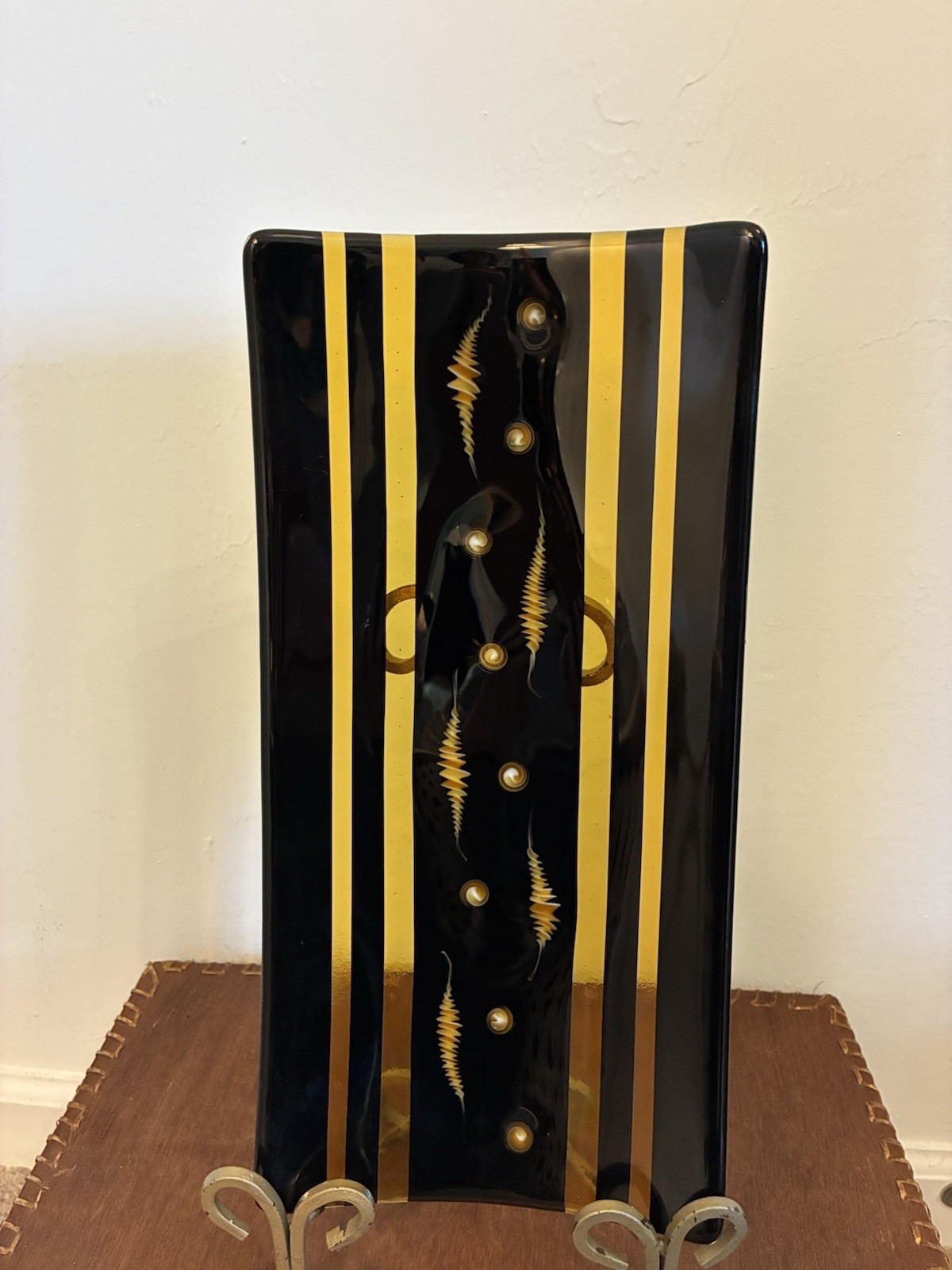 Oscar Ann “Midnight Stroll” Handcrafted Fused Art Glass Rectangular Tray Platter