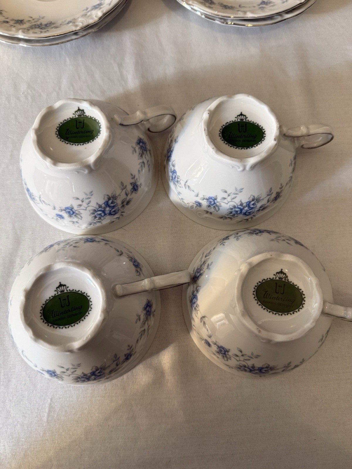Vintage Winterling Teacup and Saucer White Blue Floral Platinum Trim Germany Set