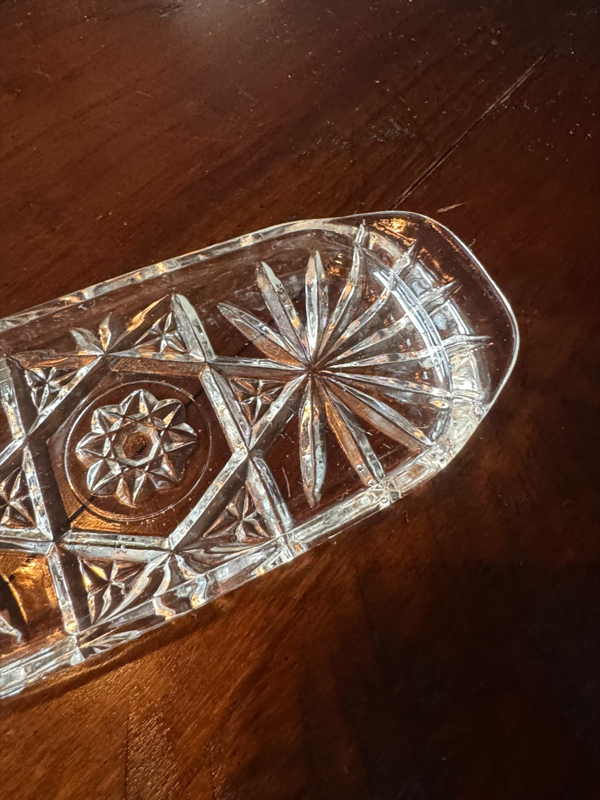Vintage Pressed Cut Glass Butter Dish Insert Replacement Rectangular Starburst