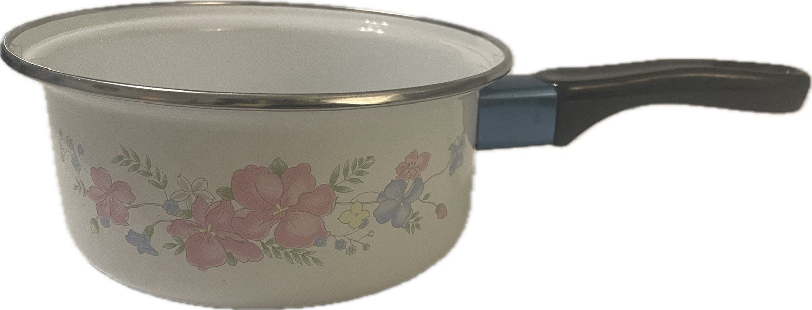 Vintage! Lincoware Hana Floral Ceramic Pots Set of 3 w/ 2 Lids White Pink Green