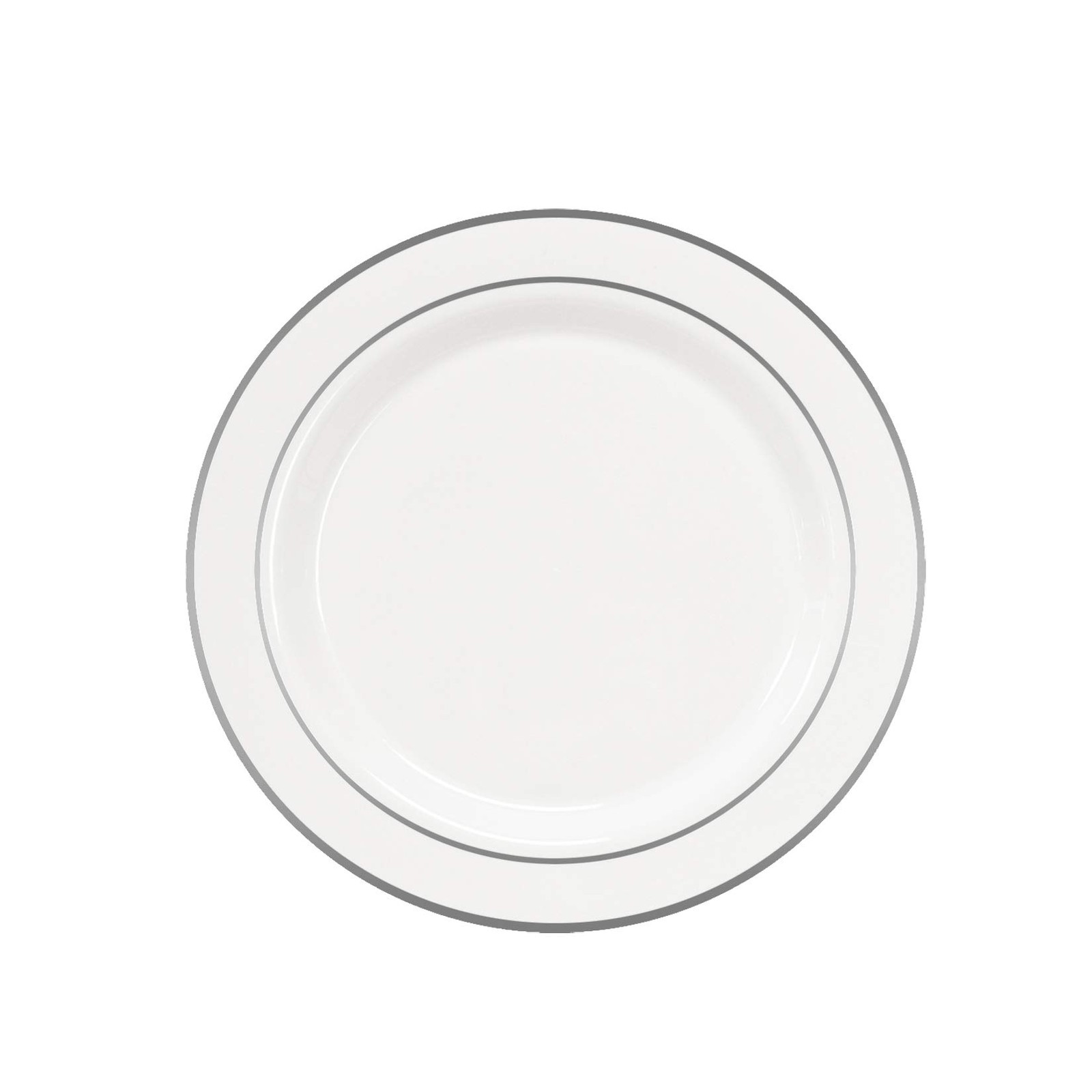 Party Essentials N507255 Divine Plastic Plates Silver Rim 9 White Silver Case