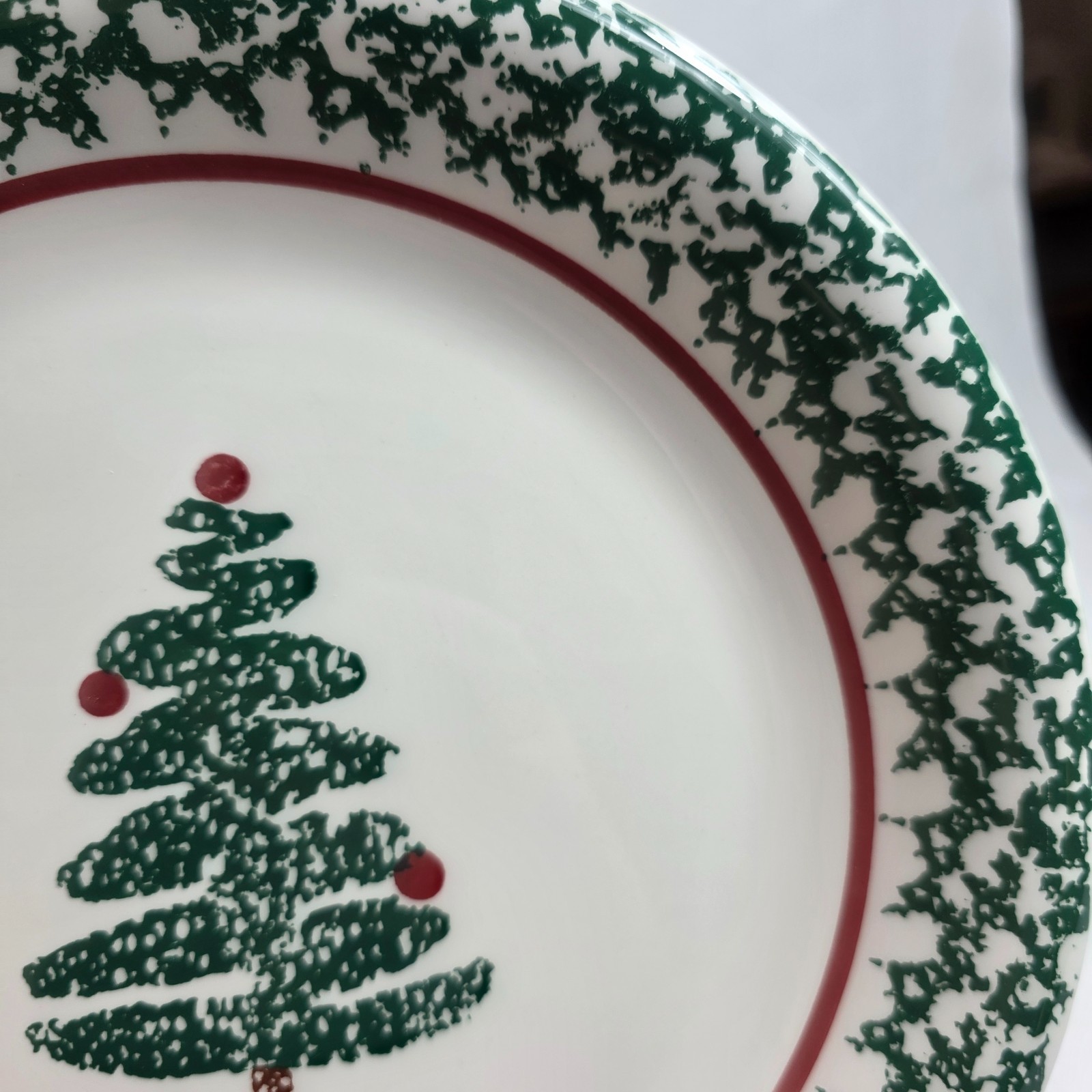 ONE Furio Christmas Tree Dinner Plate Green Sponge Tree & Edge Made in Italy