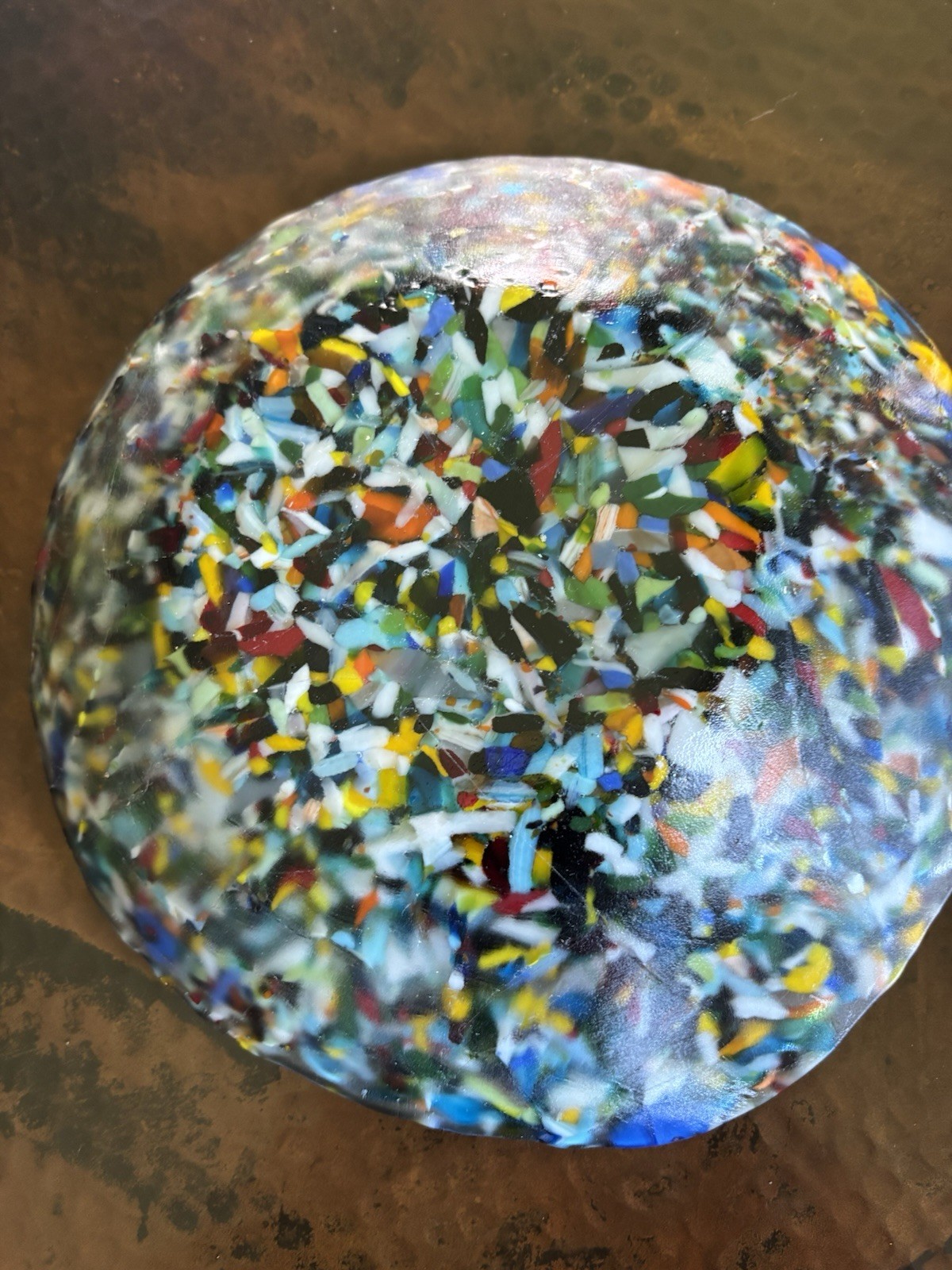 FUSED GLASS Heavy 10″ scalloped Confetti Bowl/colorful, fun, original and OOAK