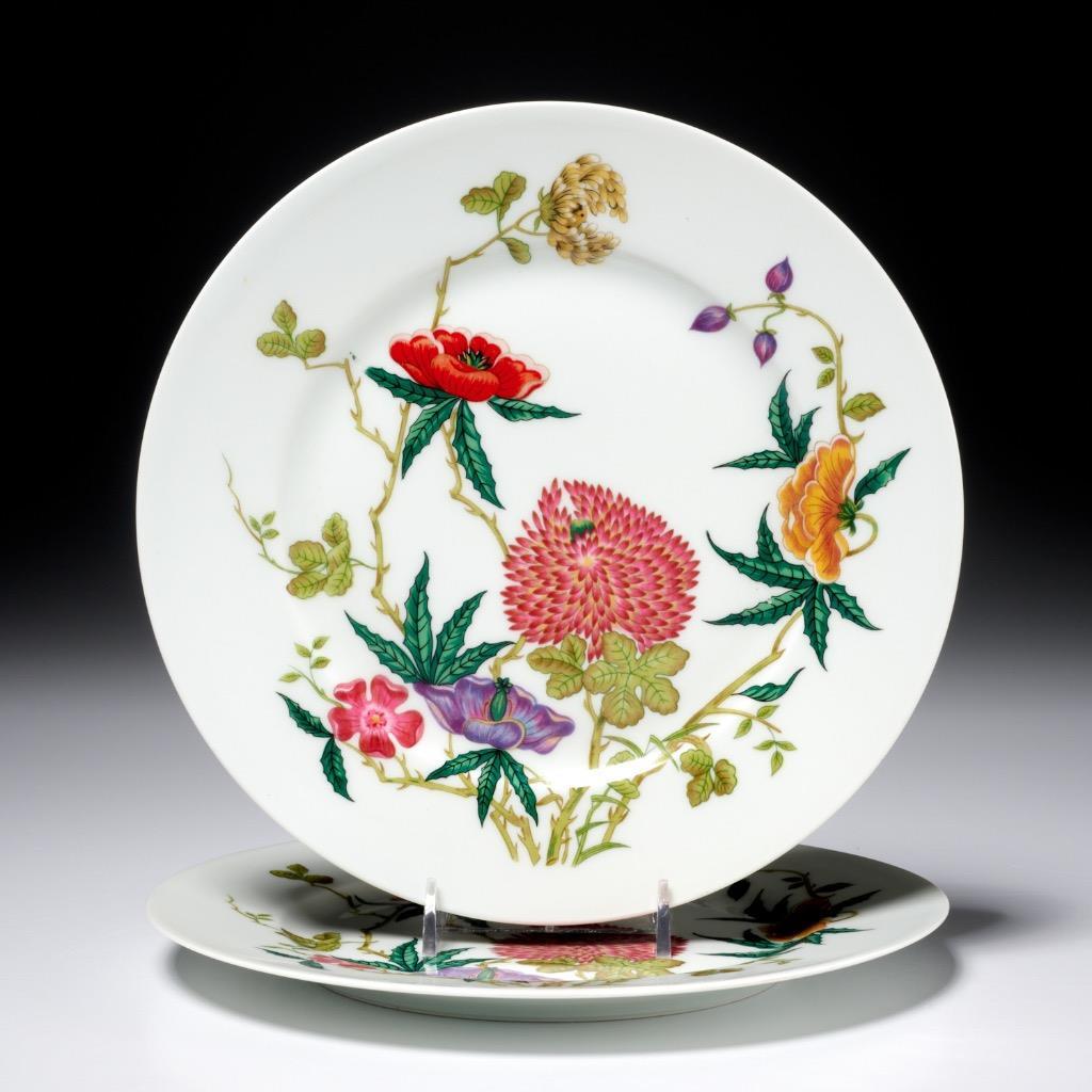 Raynaud Limoges Mioraflor Porcelain Luncheon Plates Pair 9in. Dia.