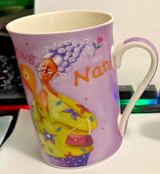 Glamorous Nan coffee tea Mug Fine porcelain Kent Pottery 4.25″ H x 3″ W 10 Oz