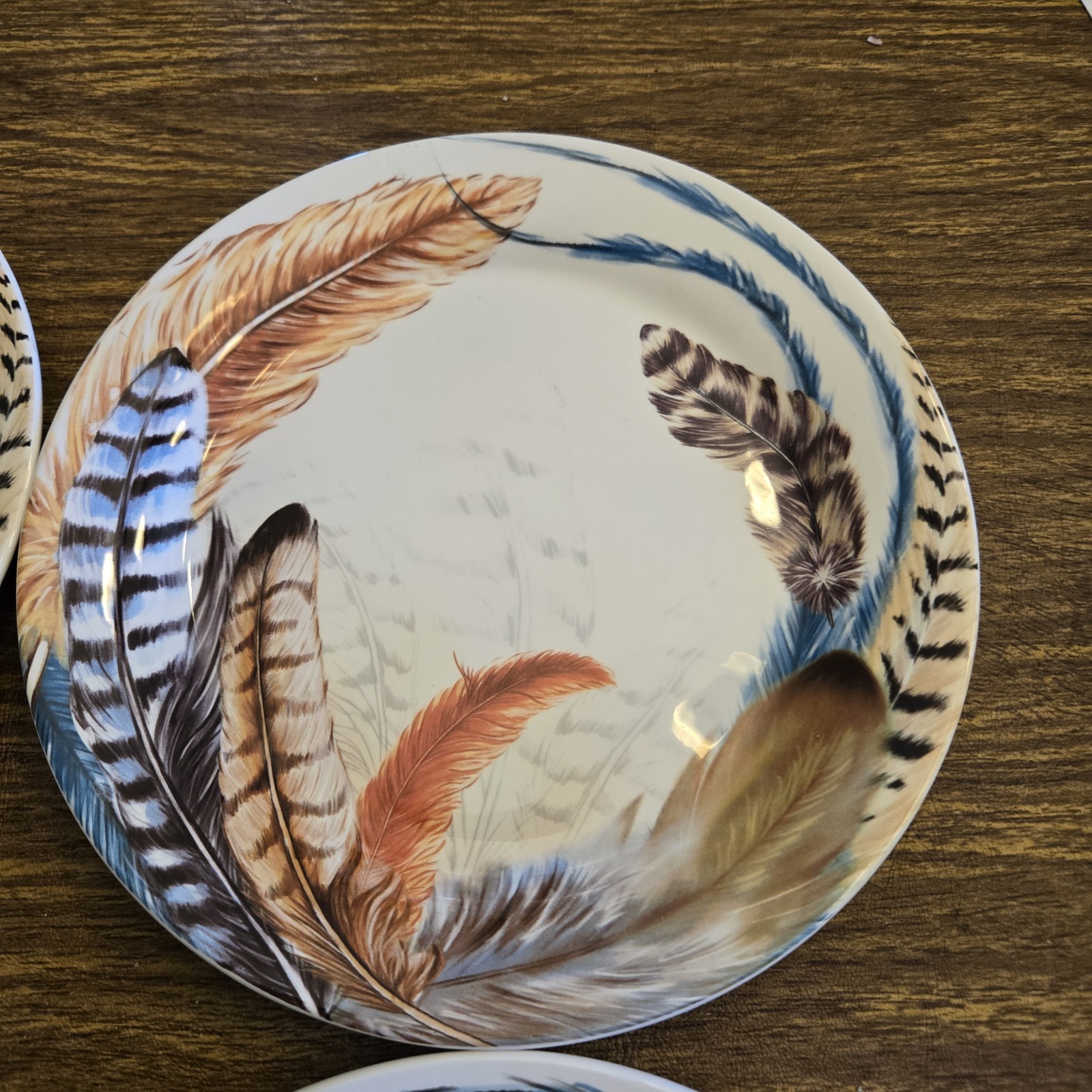Pier 1 Imports Ironstone Feather Set of 4 Plates discontinued pattern 8.75″