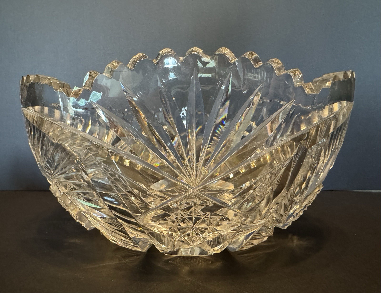 Antique American Brilliant Period Crystal Glass Cut Plate And Bowl