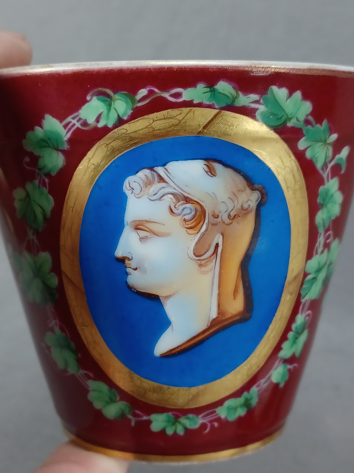 19th Century Austrian Hand Painted Neoclassical Portrait Oversized Cup & Saucer