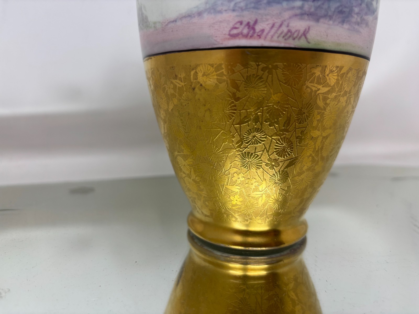 Antique Golden Accent Hand Painted Pheasant Pickard Vase E. Challinor Signed