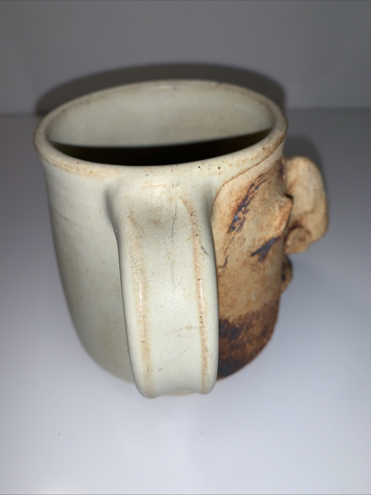 Signed Art Pottery Stoneware Man Beard Pipe Ugly Funny Mug Face 1986 Folk Art