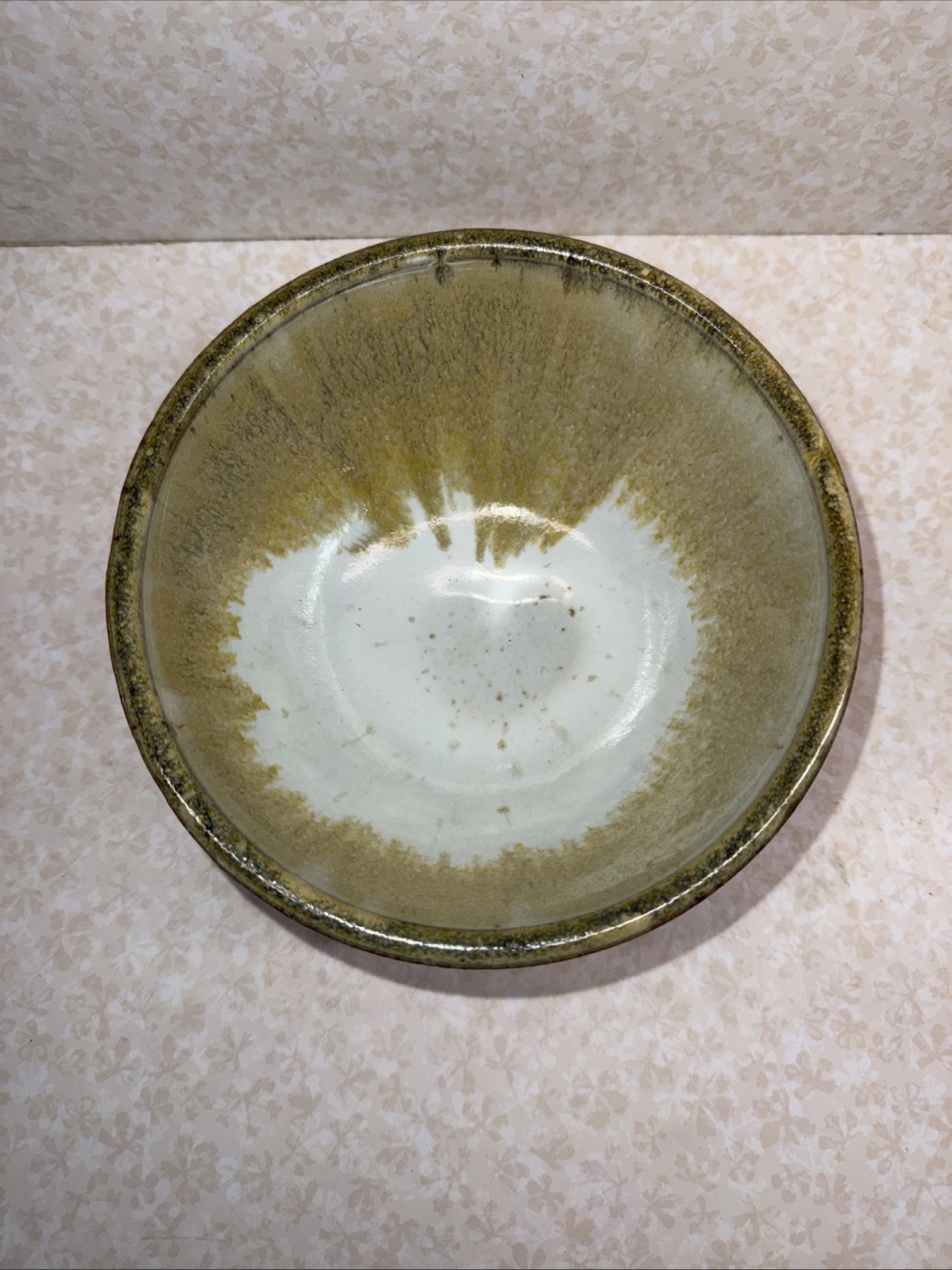 Vtg Glazed Handmade and signed Pottery Bowl Tans And Browns 6.75×3.5 in