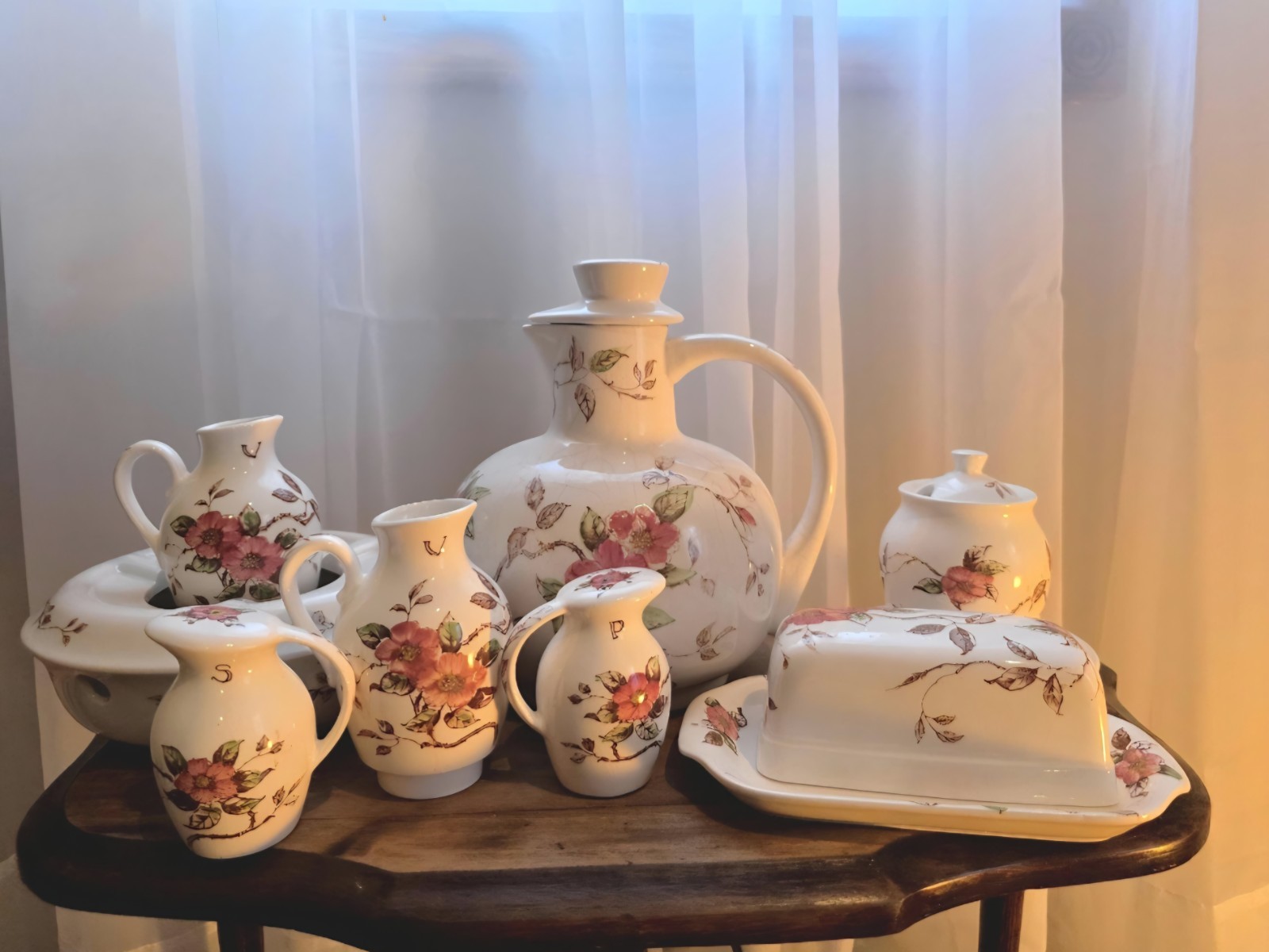 Nascor “Springtime” Ceramic Table Set – 9 Pieces – Pink Rose and Wildflower