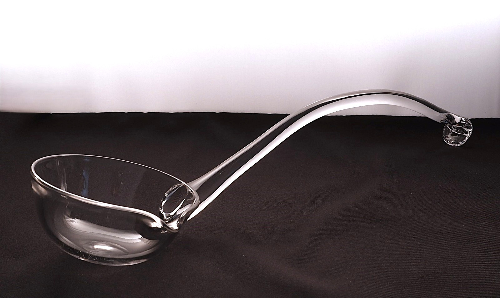 Vintage Hand Blown Clear Glass Punch Bowl Ladle Single Pour Spout 13-1/2”