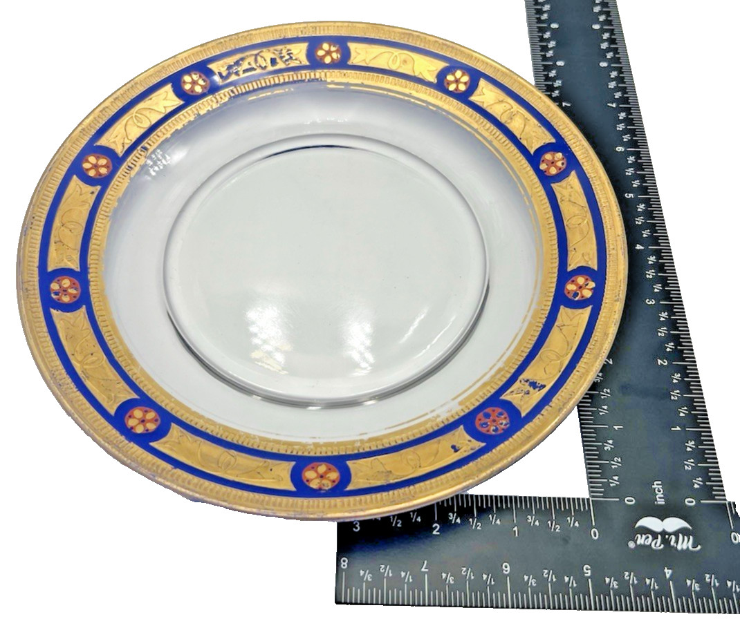 Antique Bohemian Cobalt & Gilt Glass Dessert Plate c.1900 Neoclassical
