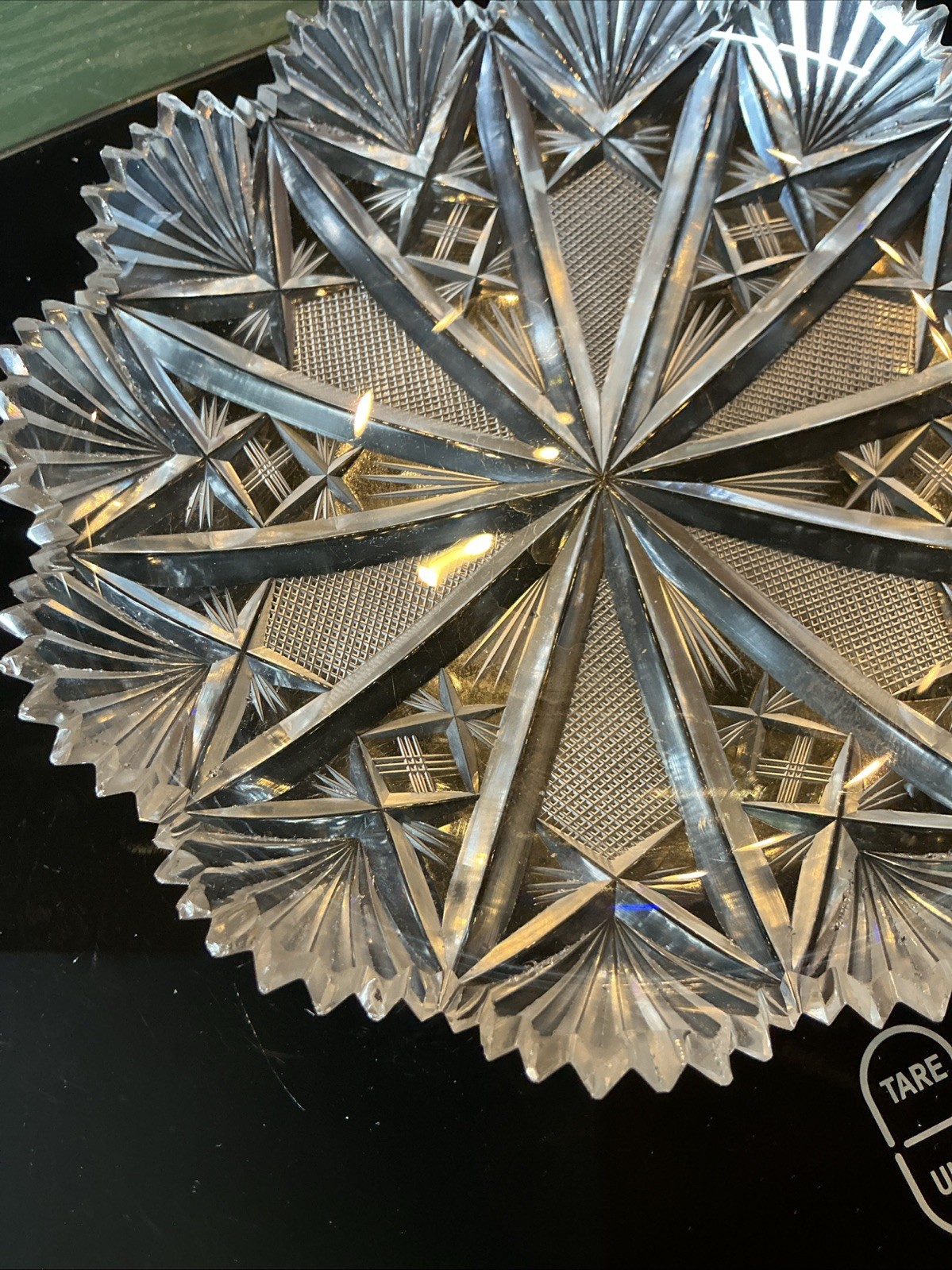 Antique American Brilliant Cut Glass 6.25” Plate/Dish Sawtooth Rim Rayed Mitres