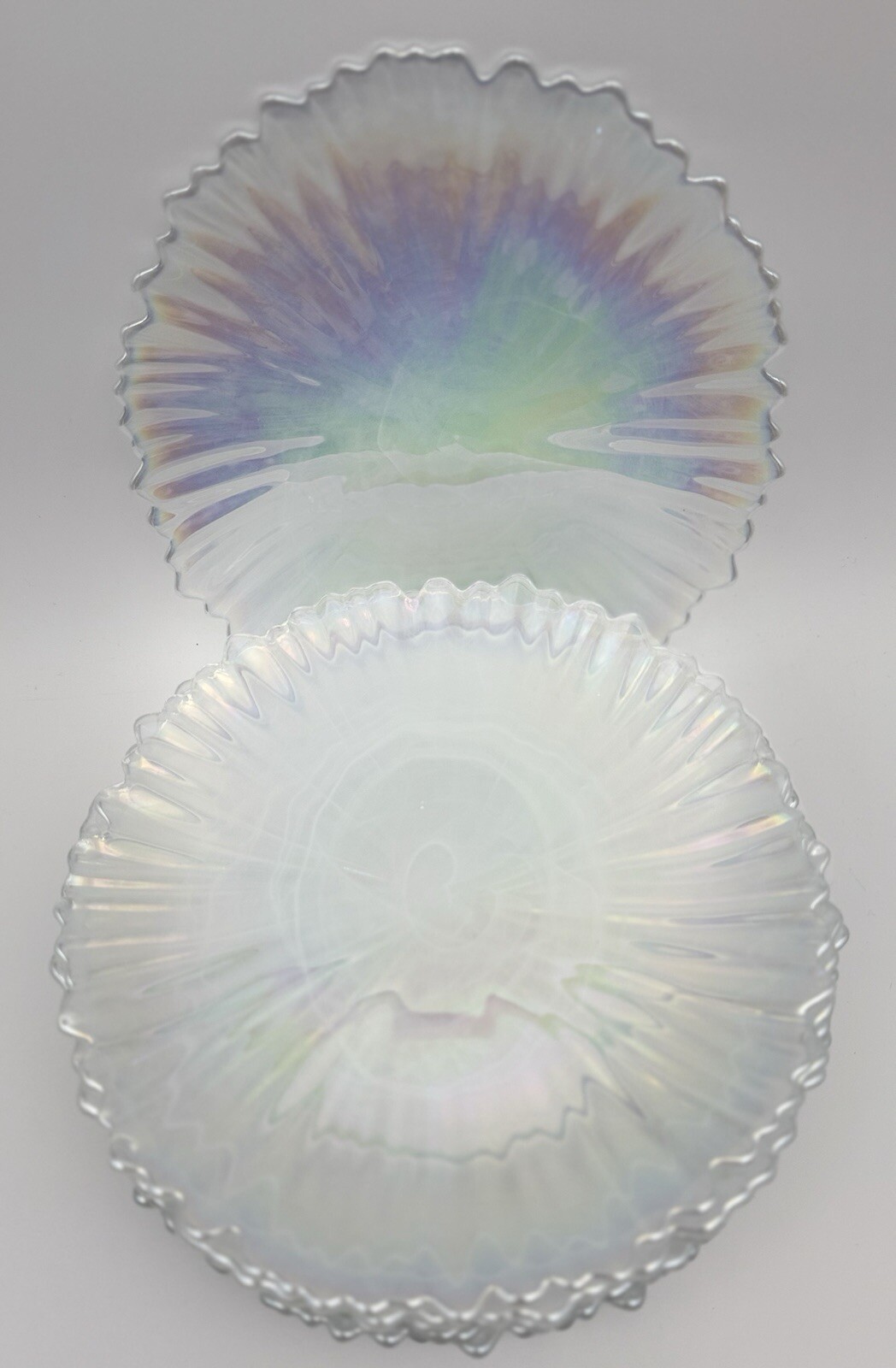 Gorgeous Multicolor Alabaster Swirl Opal Iridescent 8” Salad Plate Set (13)
