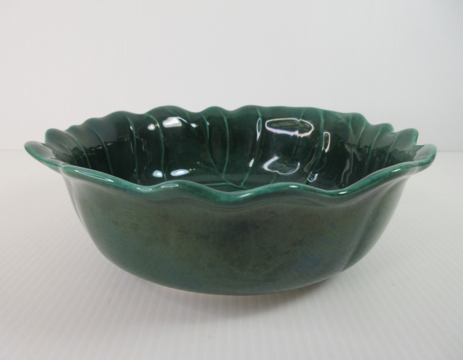 VTG Haeger Dark Green Cabbage Bowl #285B Fluted Edge Made in USA