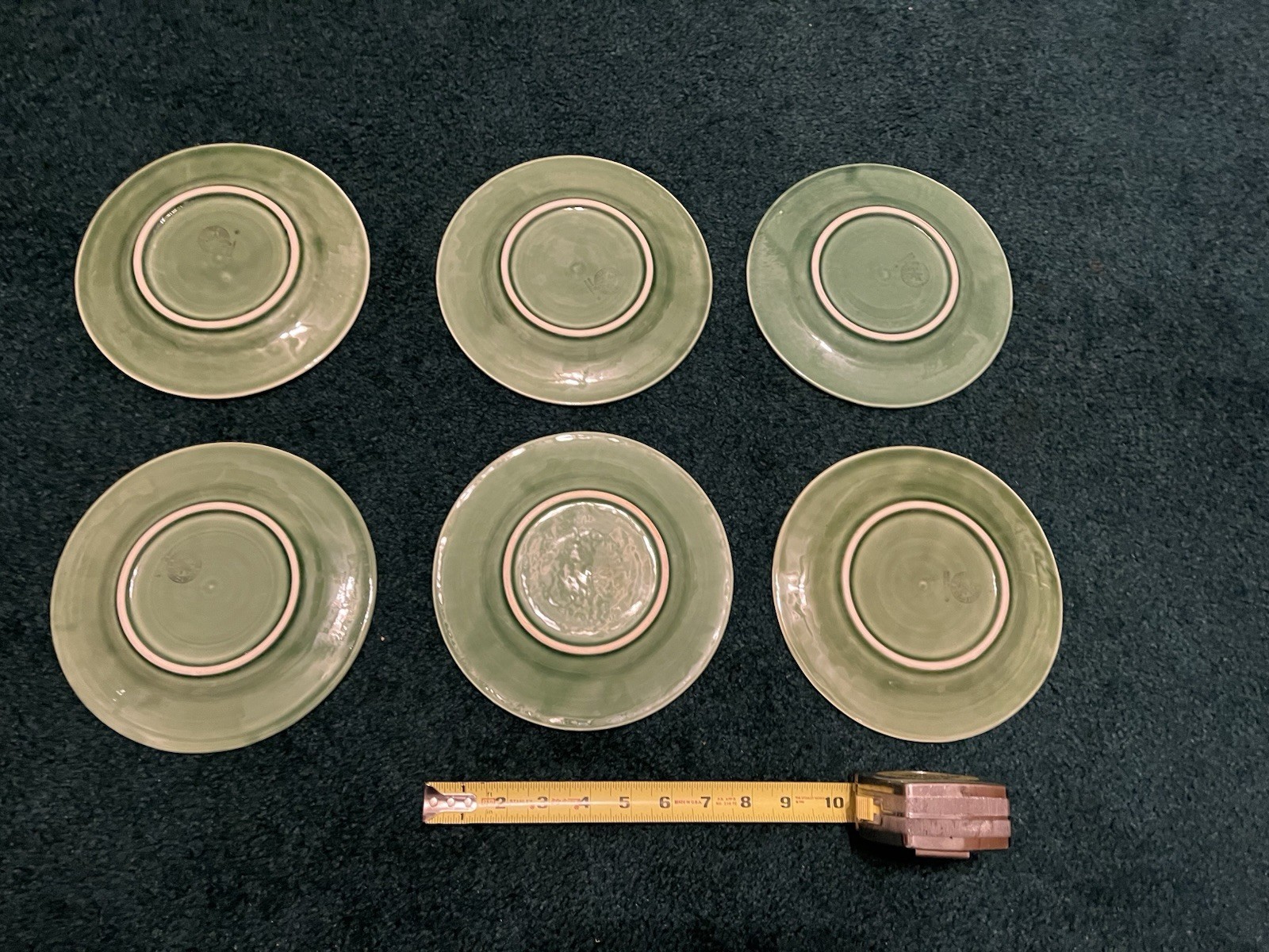 Vintage Bordallo Pinheiro 6 Majolica Green Assorted Fruit Plates 7.75” Portugal
