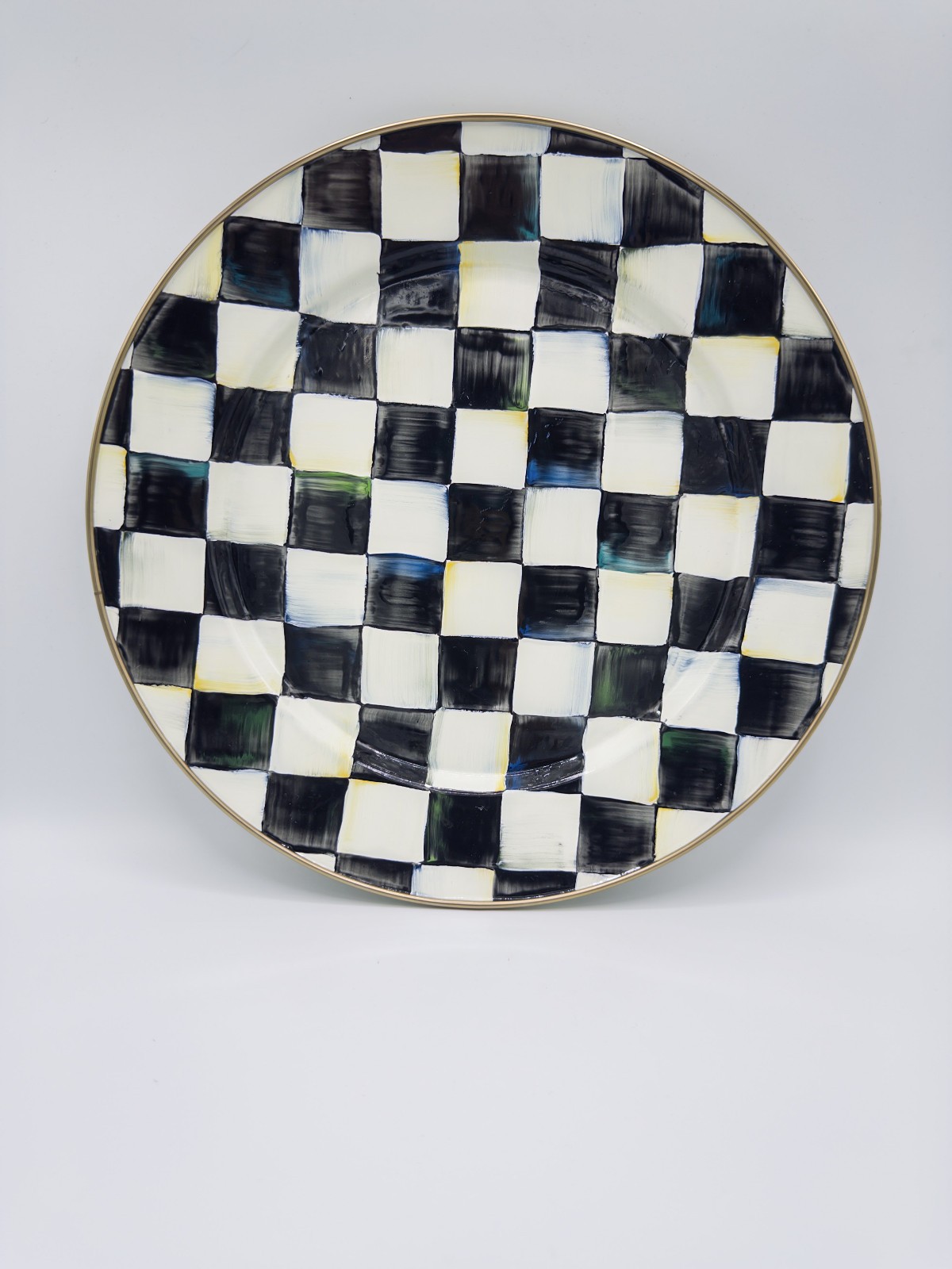 Vintage McKenzie Childs 12″ Courtly Check Charger Plate MATCHED SET OF 10