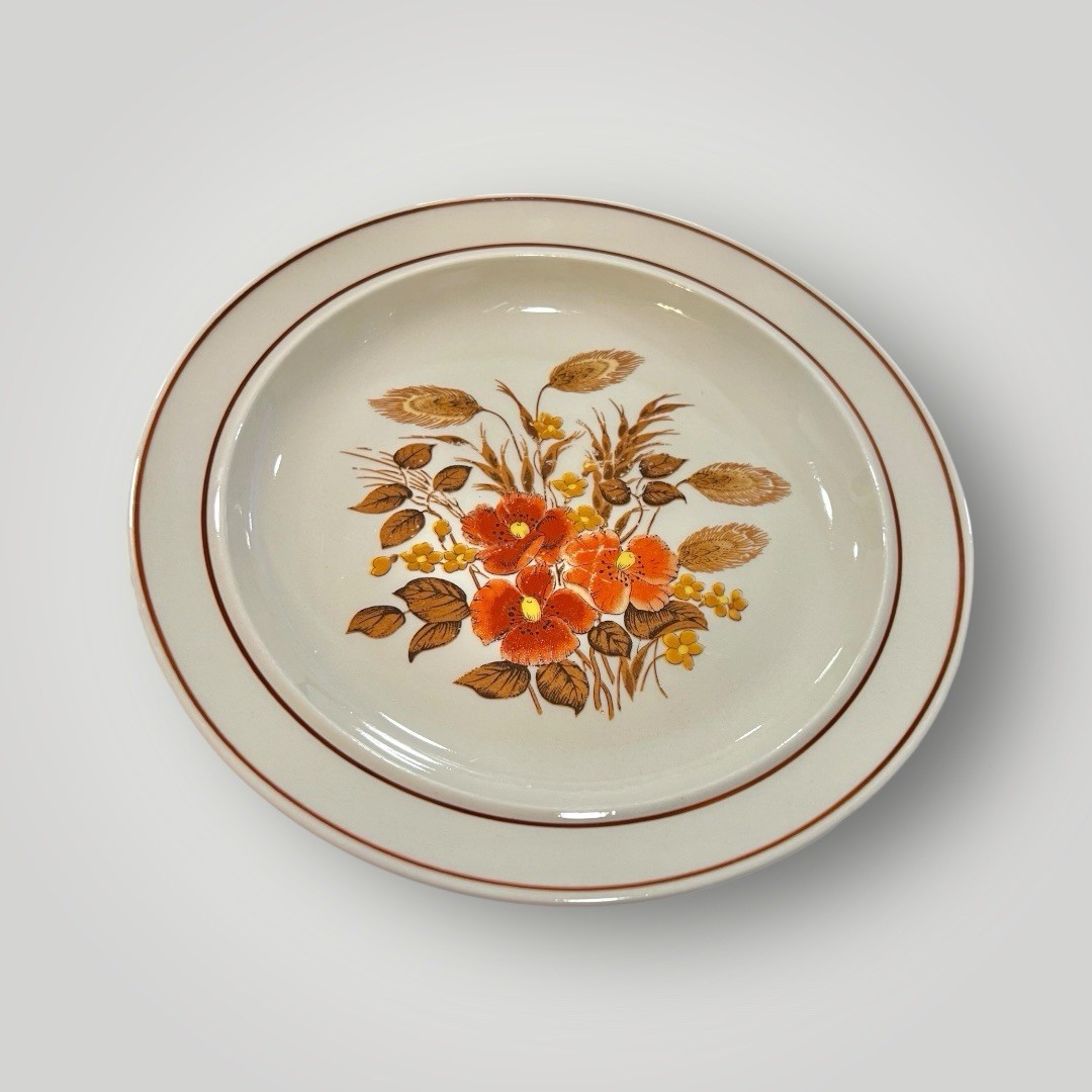 Diamond Design Stoneware Salad Plate 7.75in” Floral Wheat Brown Japan Preowned
