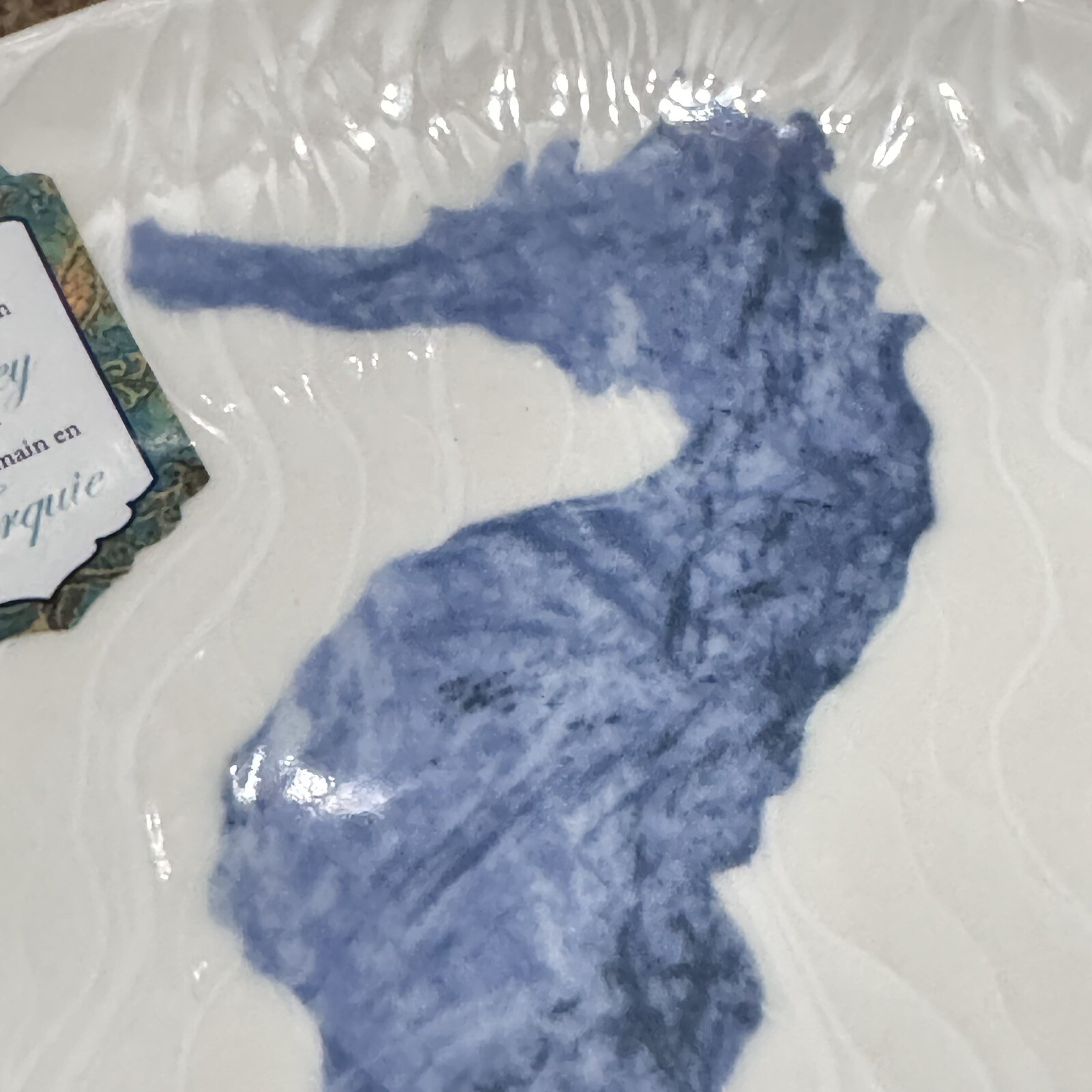 x4 Intesa Blue Seahorse Salad Side Plate Set Ocean Beach Reef Coastal Turkey 8″