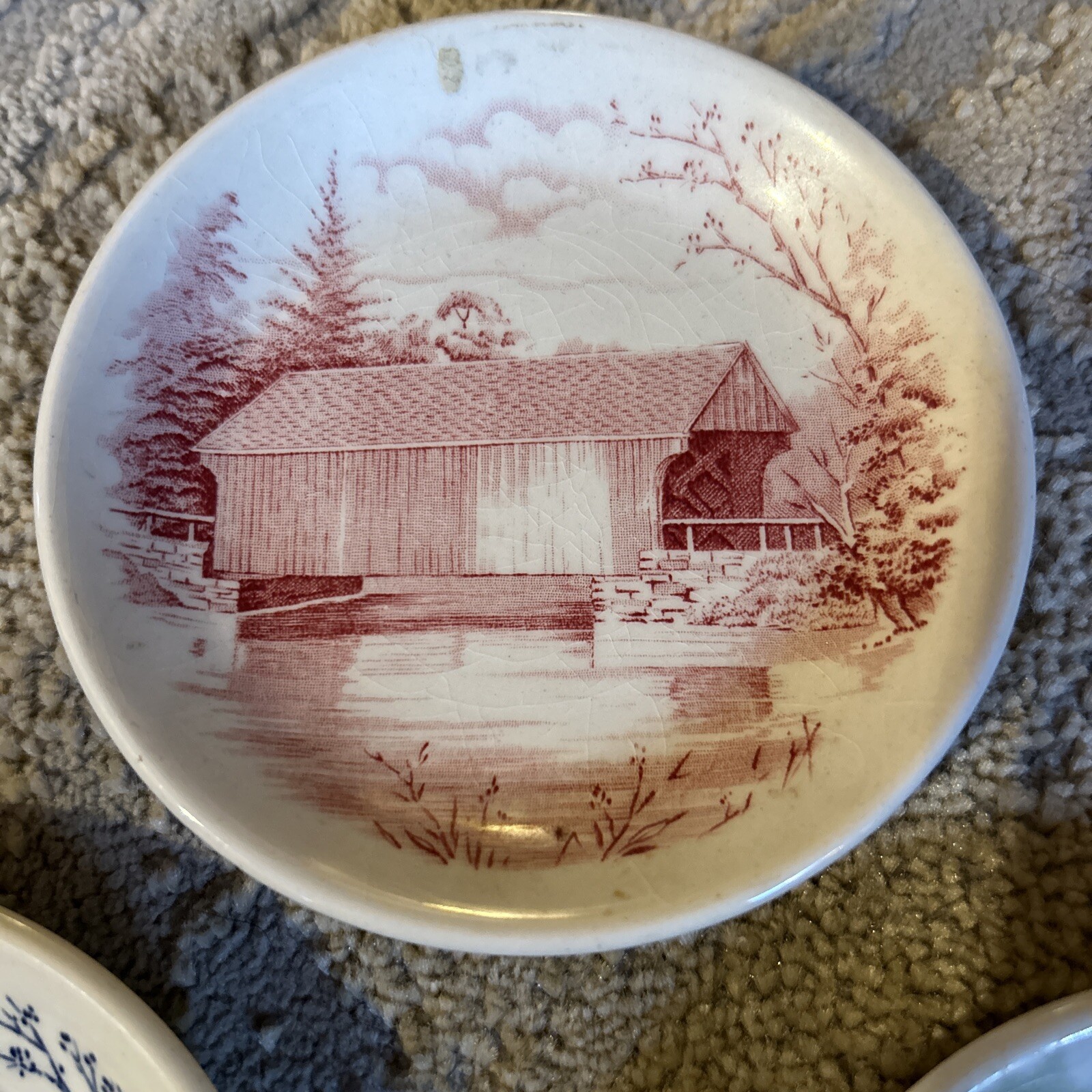 Vintage 4 Wood & Sons England Cupboard Bridge Small Wall Plates England Round￼ ￼