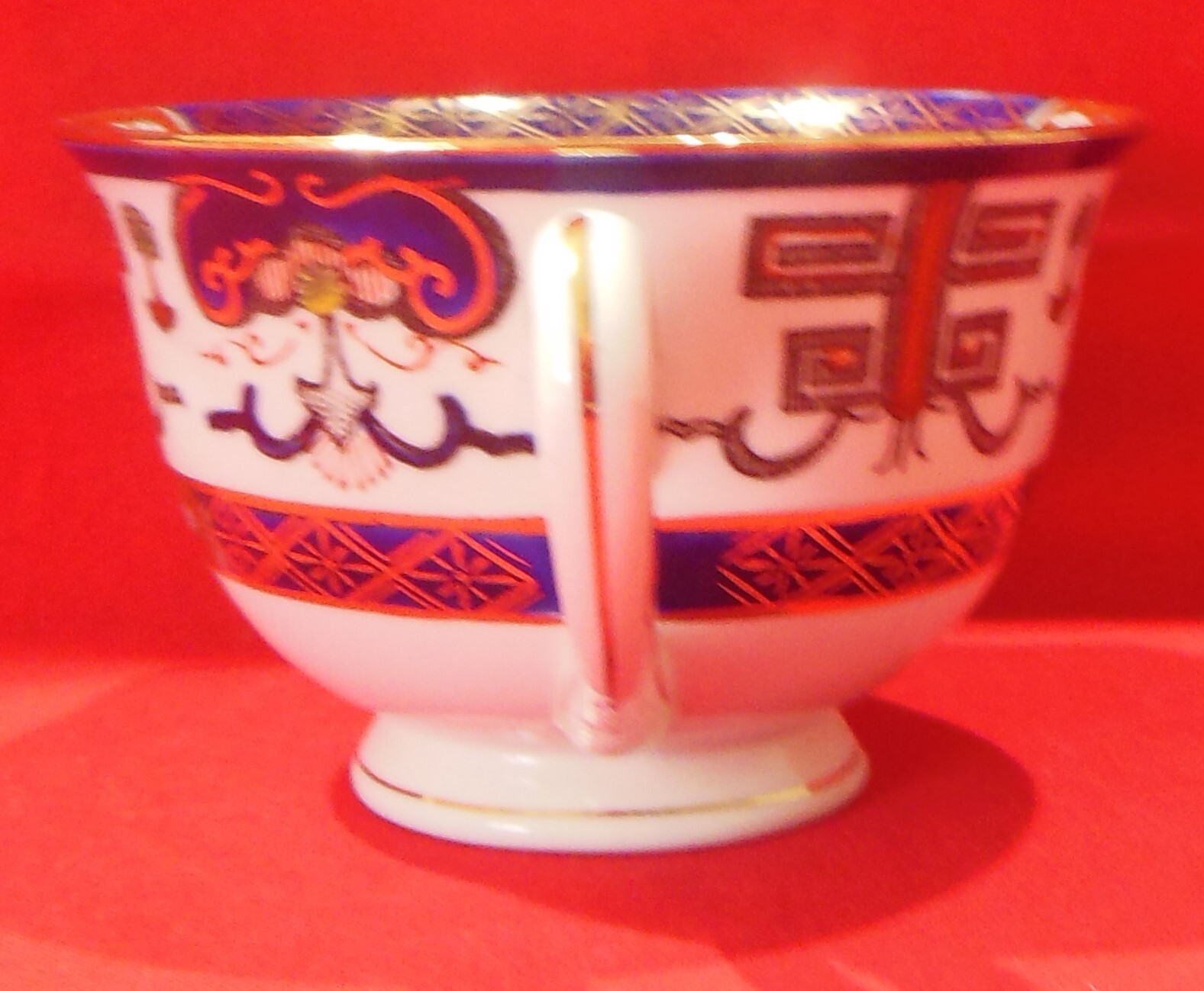 Nikko Ironstone Footed Cup & Saucer Set Blue Rust Gold Floral H491
