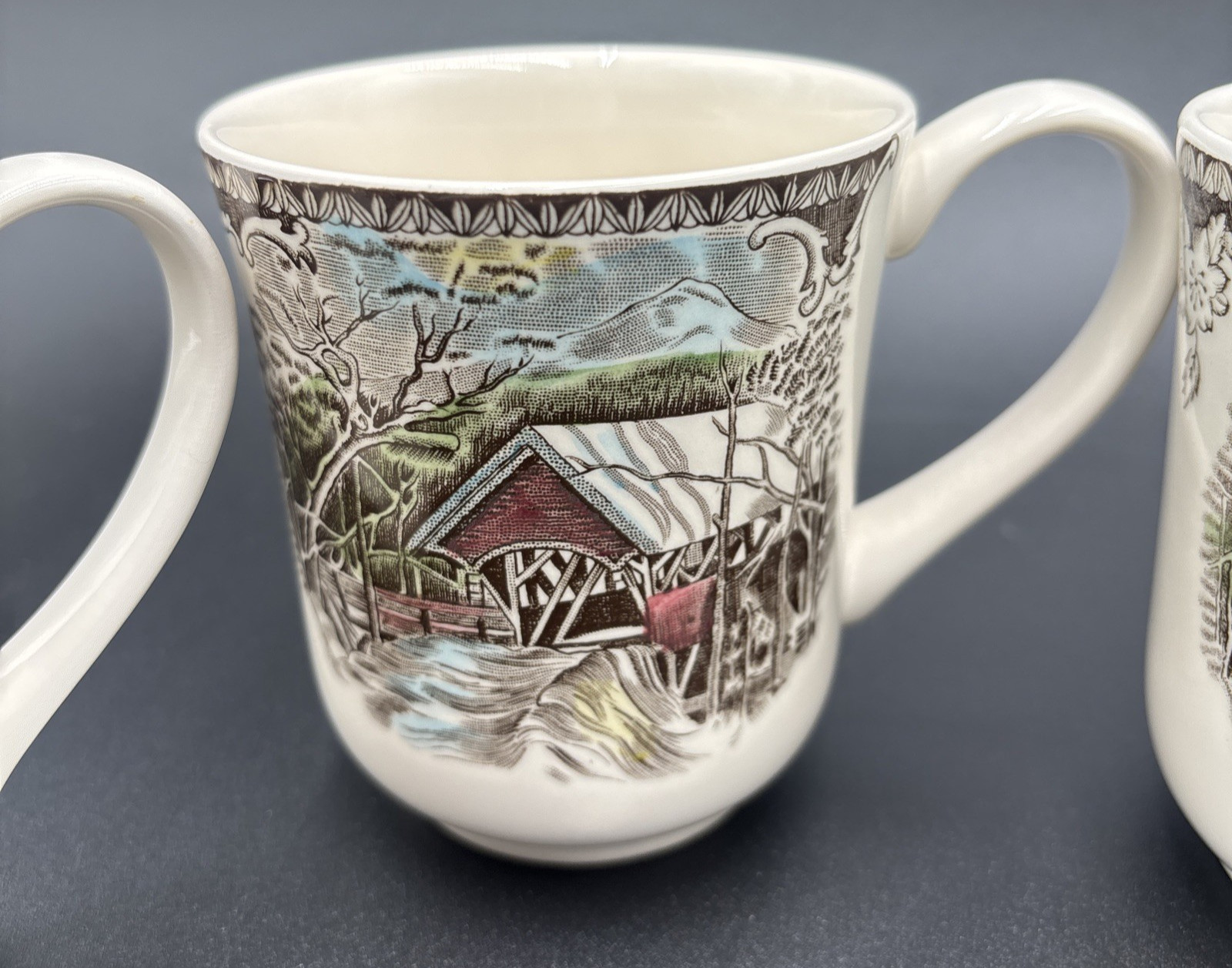 Johnson Bros China The Friendly Village Covered Bridge 4 Lot Coffee Mugs England
