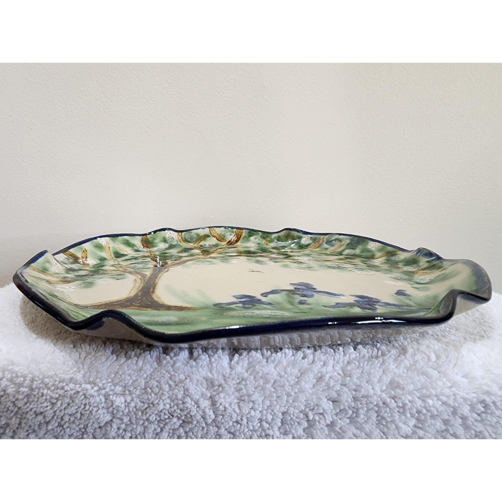 Signed Janet Resnik 13.5″ Hand Paint Lazy Susan Platter Tree Iris Studio Pottey