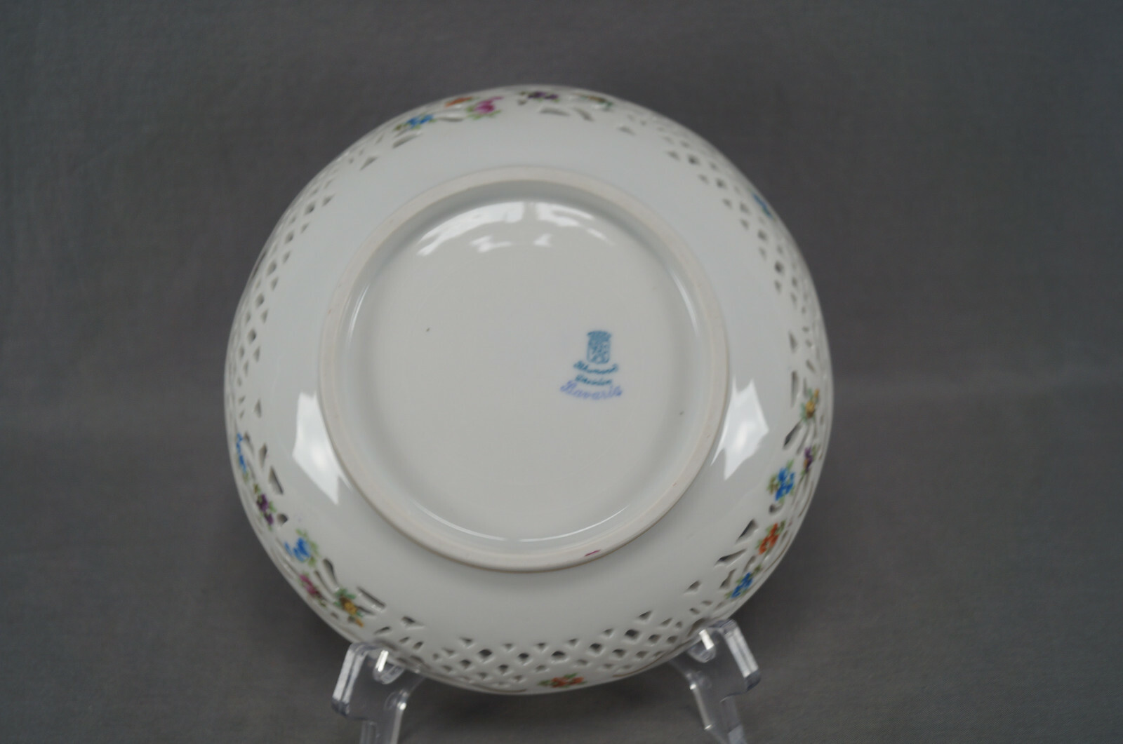 Carl Schumann Dresden Flowers & Gold Reticulated 8 1/8 Inch Bowl Circa 1932-1944