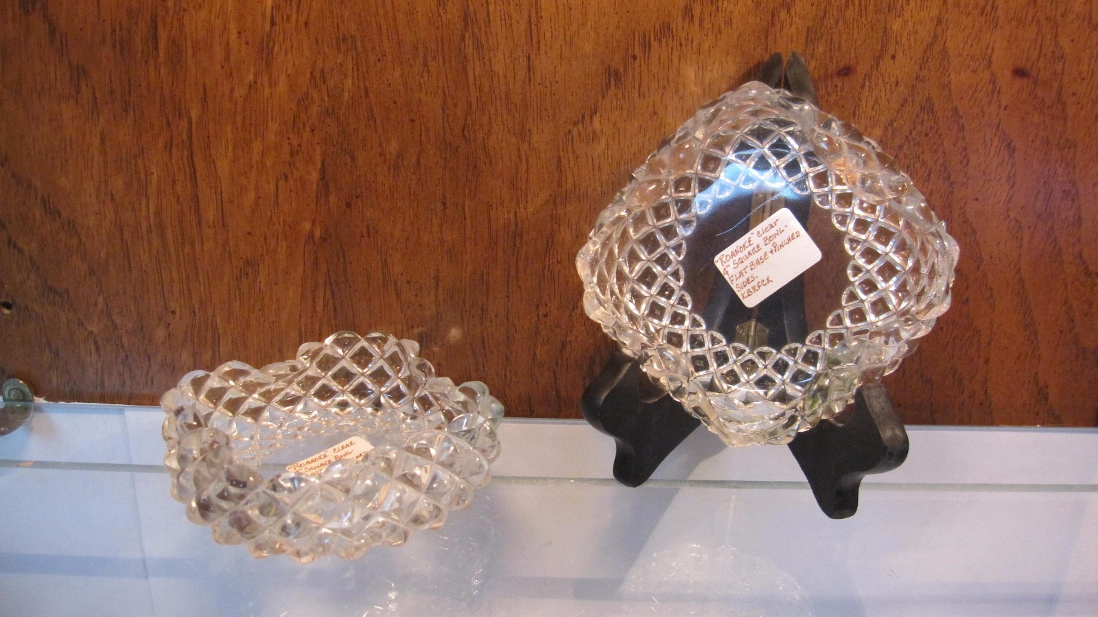 EAPG ☆ Set of 2 ☆ Roanoke Clear Berry Bowl Pinched Sides ☆ ca 1890 ☆ 4″ Square