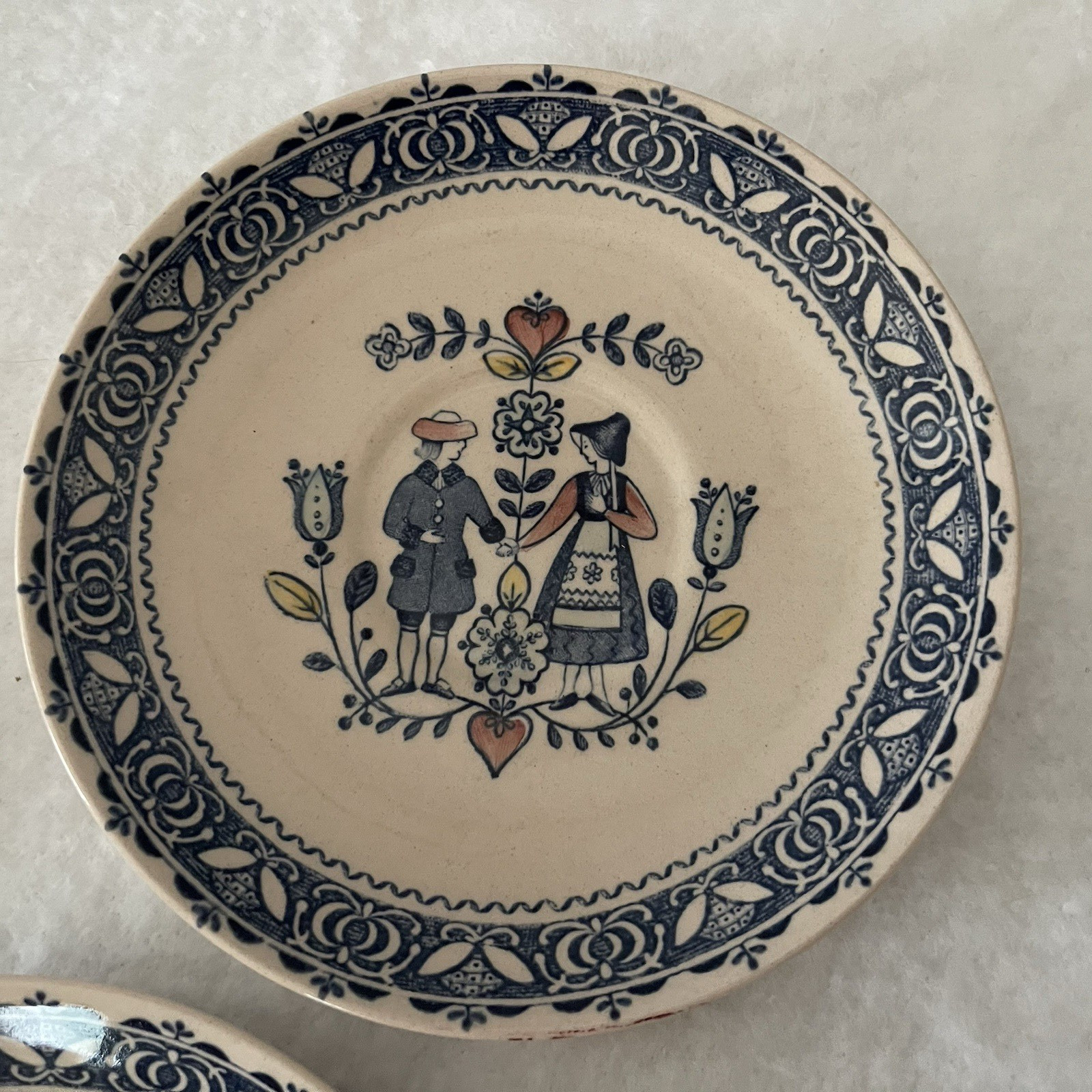 Johnson Bros Staffordshire Ironstone Saucer Set 3 Old Granite Hearts & Flowers