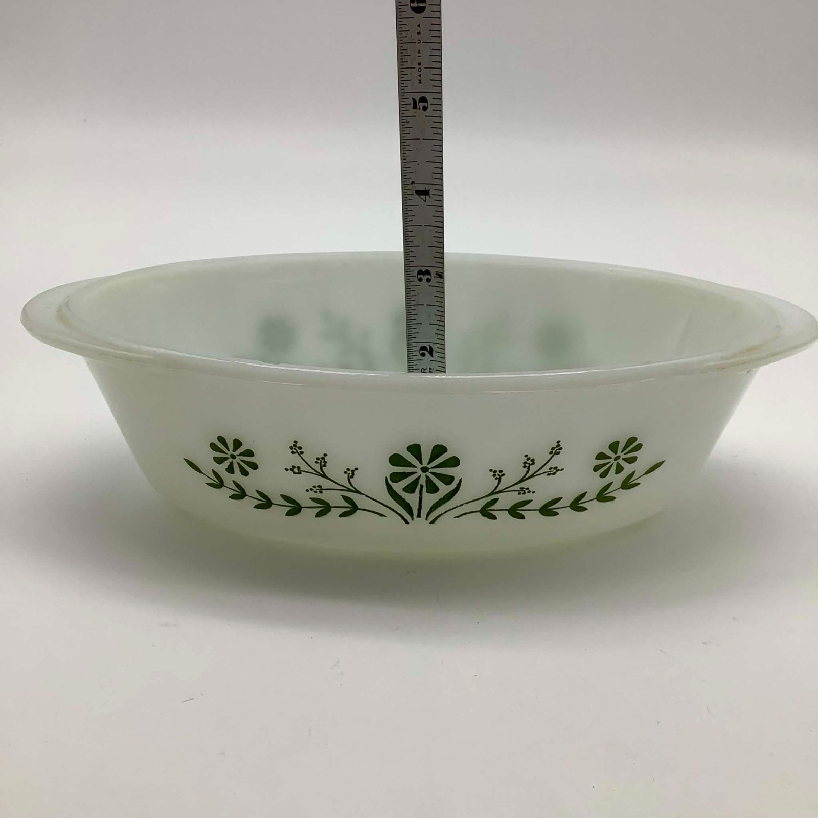 Vintage Glasbake Green Daisy Crazy Daisy Milk Glass Casserole Dish With Lid
