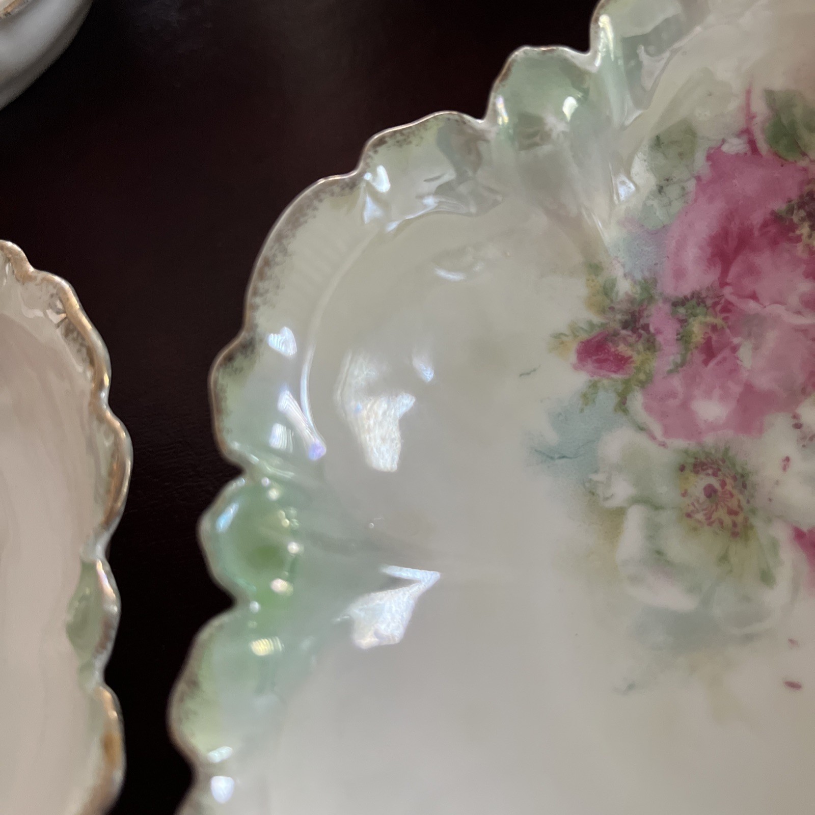 5 R S Prussia Small 5” Hand Painted Bowls Scalloped Red/Pink Roses