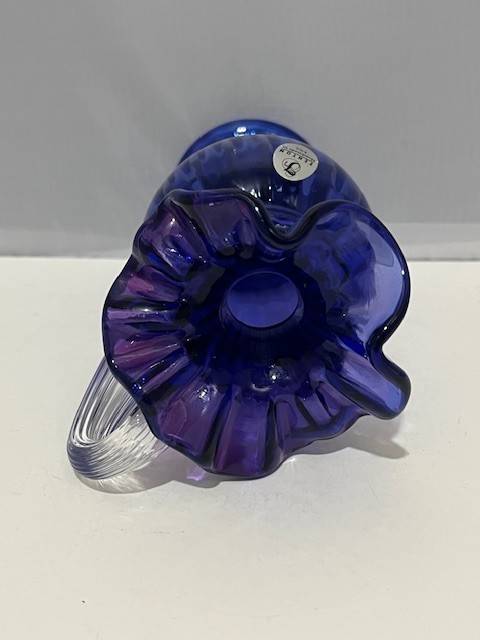 VTG 6″ Fenton Royal Blue Purple signed Small Pitcher Ruffled Edge-ridged Handle