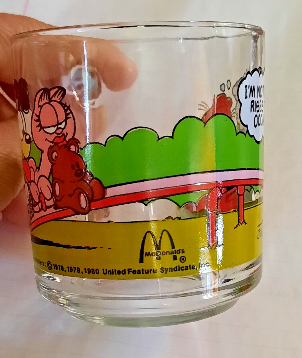 Vintage McDonalds Give Away GLASS COFFEE MUG 1980 GARFIELD Cat seesaw Odie