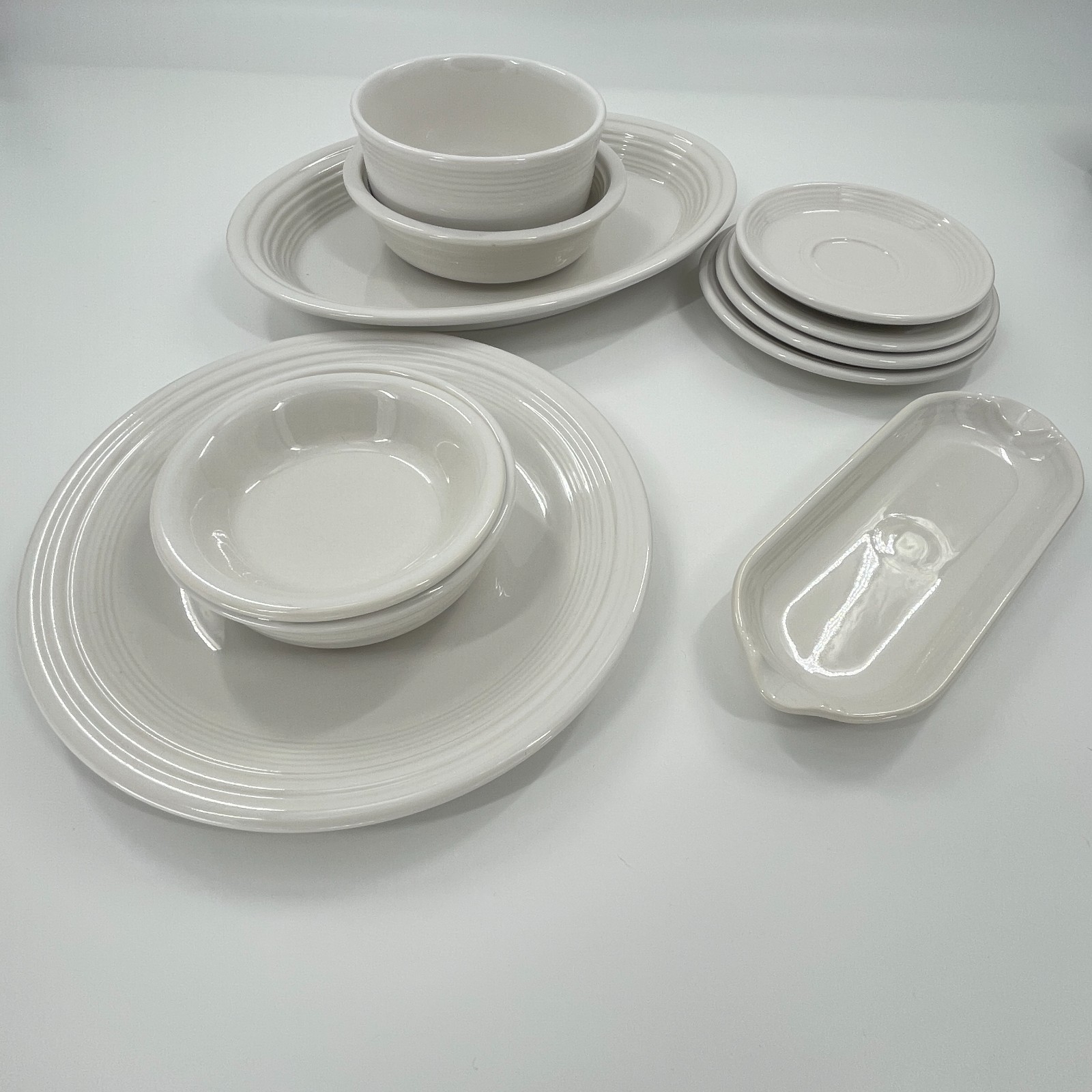 Fiesta Dinnerware Set White 14 Piece Post 86 Lot Bowls Plates Tray Platter Cup