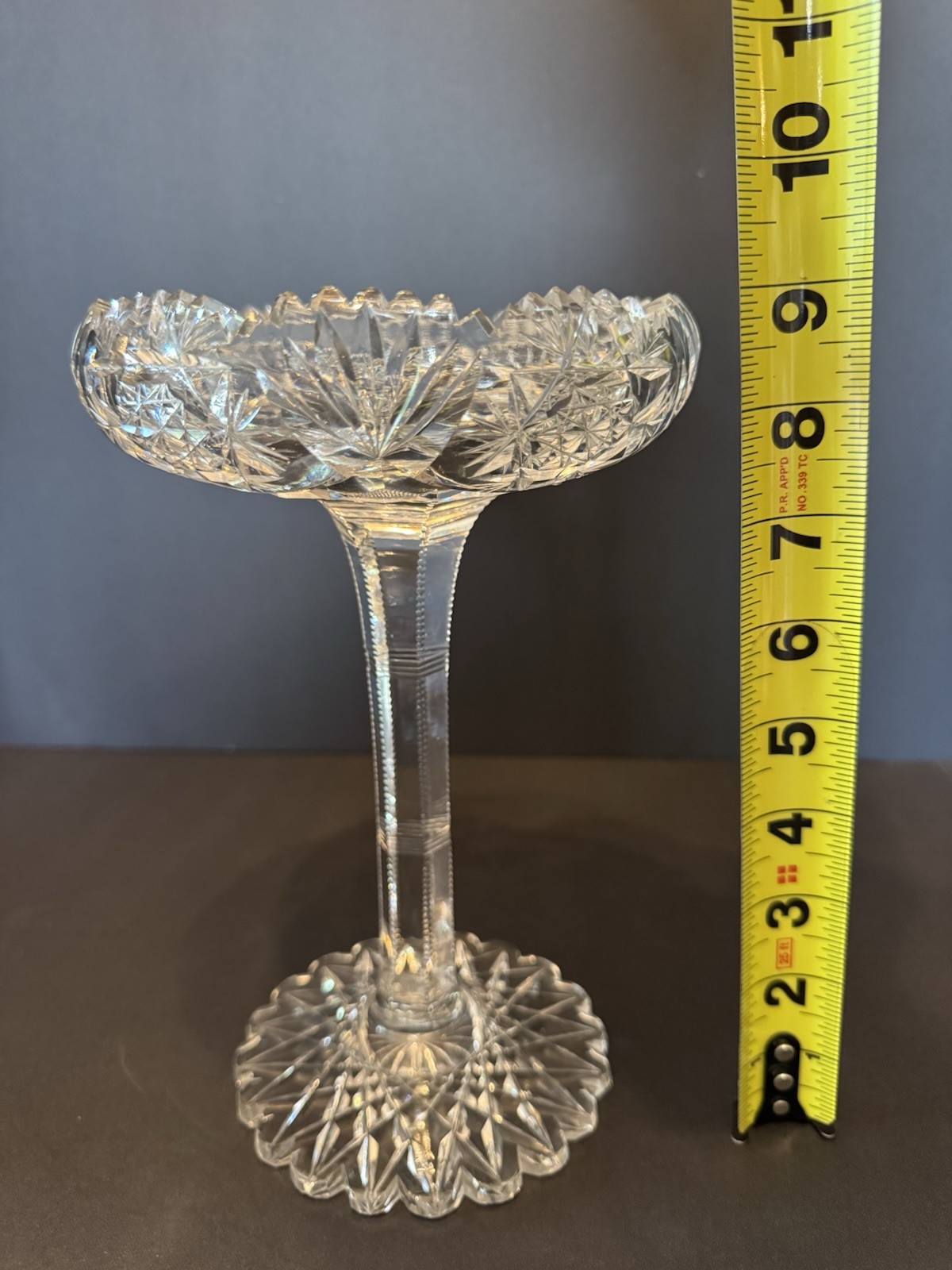 Antique American Brilliant Crystal Glass Cut Pedestal And Plate