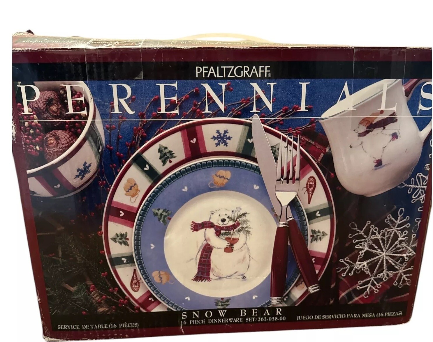 Rare- Pfaltzgraff Perennials Snow Bear 16 Piece Dinnerware SetChristmas New