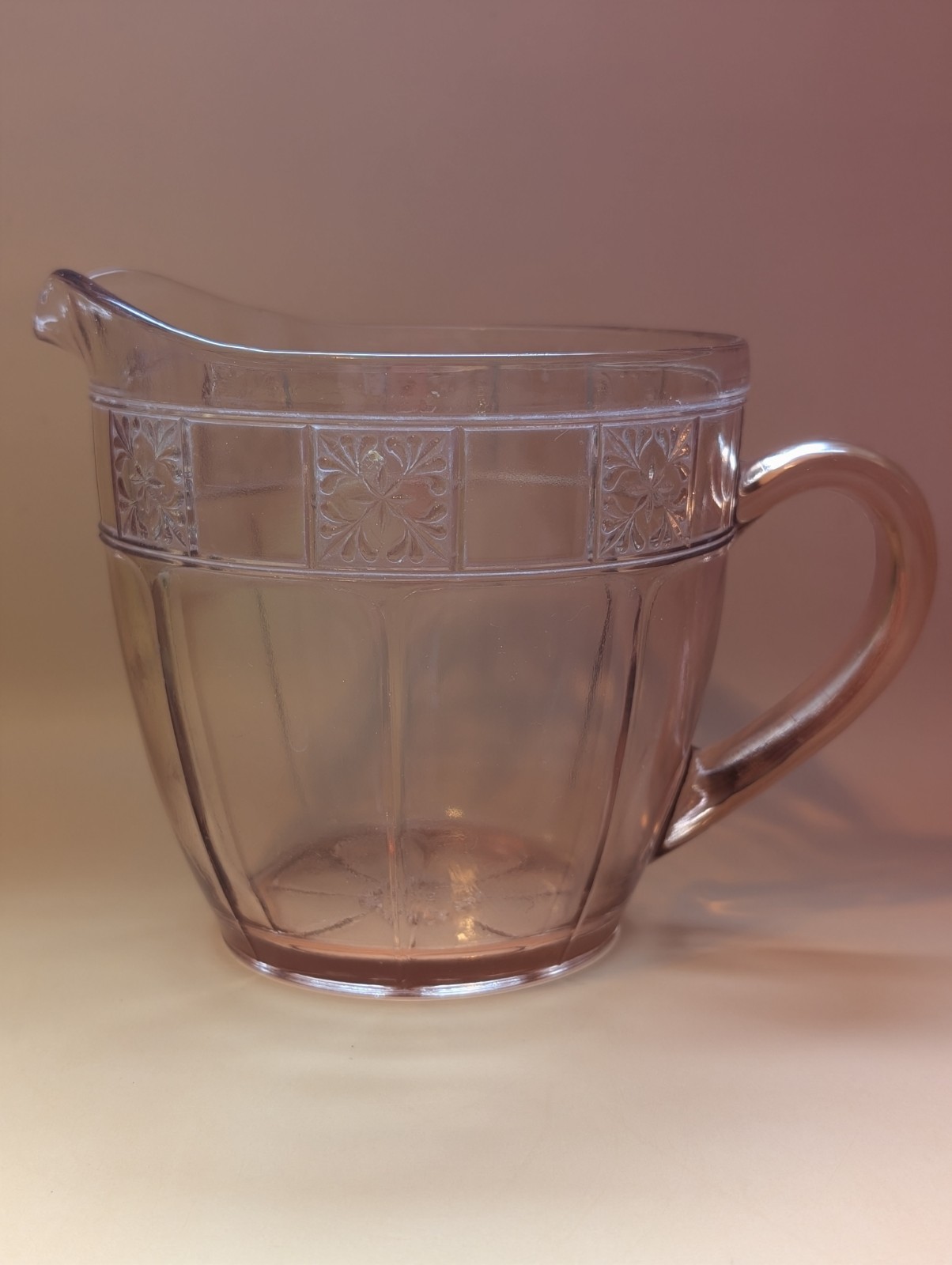 Jeannette Doric Pink Depression Glass Pitcher Vintage 1930s Snowflake