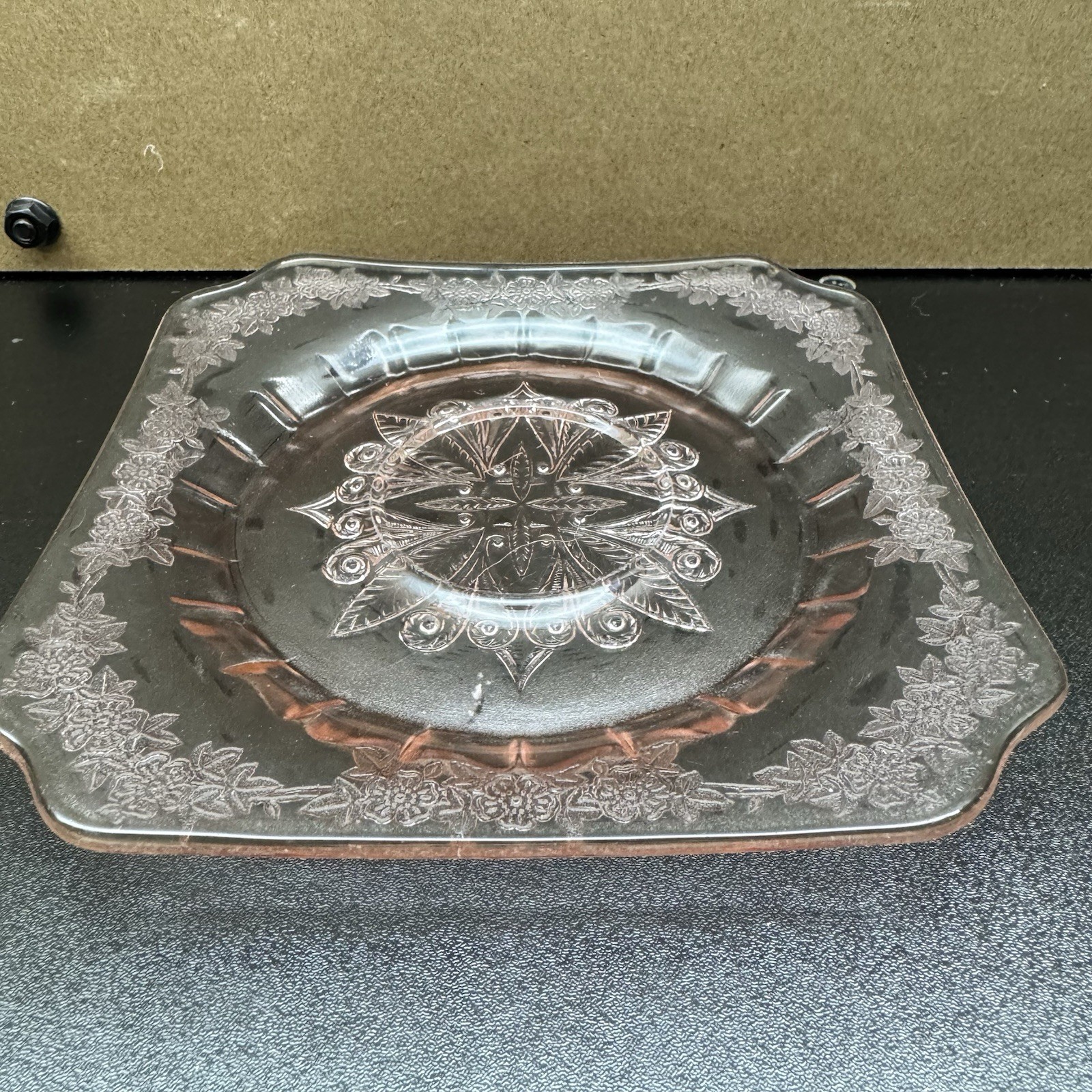 Jeannette Adam Pink Depression Glass Square 6” Plates Lot Of 4 1930s