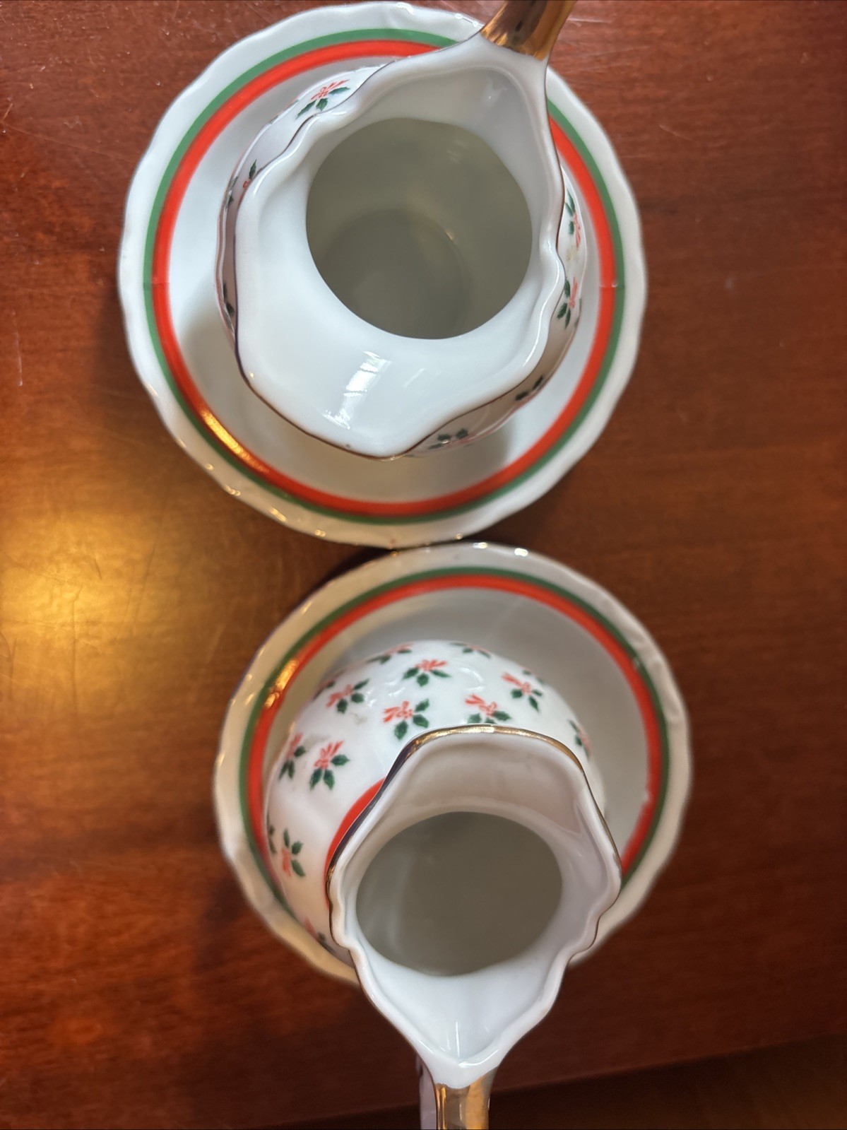 Mini Pitcher ,Creamer And Saucer Sets. Holly 2396, Lefton China Gold Trim – Pair