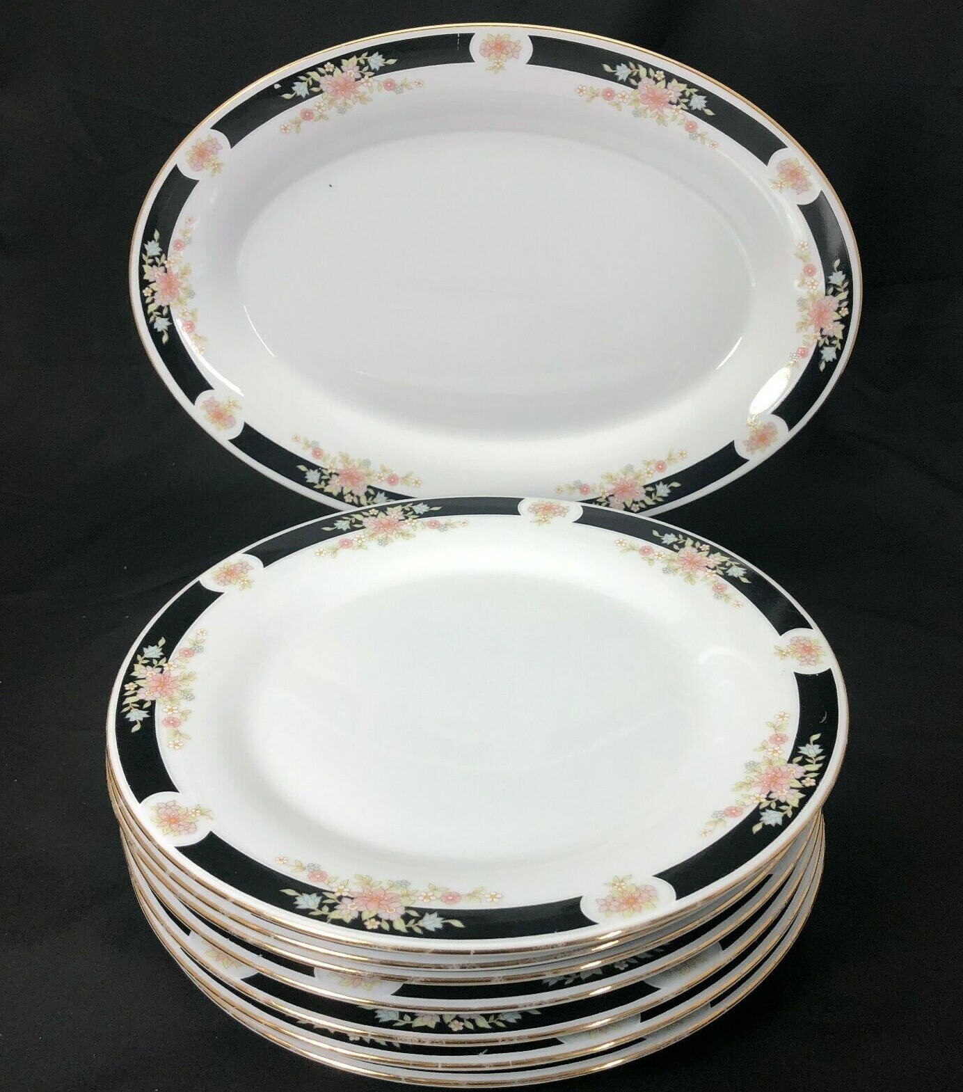 Crown Ming ADRIANA (GOLD TRIM) Dinner Plates, Cups & Platter (Sold Individually}