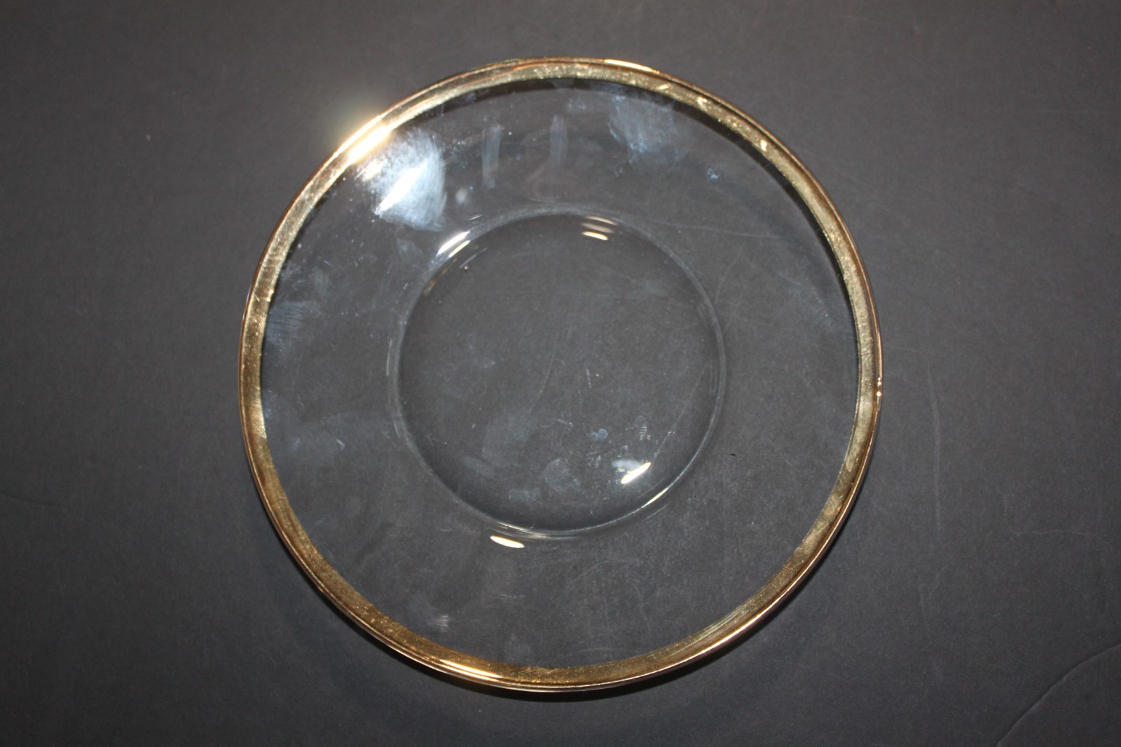 Set of 6 Bormioli Rocco 8” Clear Glass Plate Gold Rim Salad Dessert Plate Italy