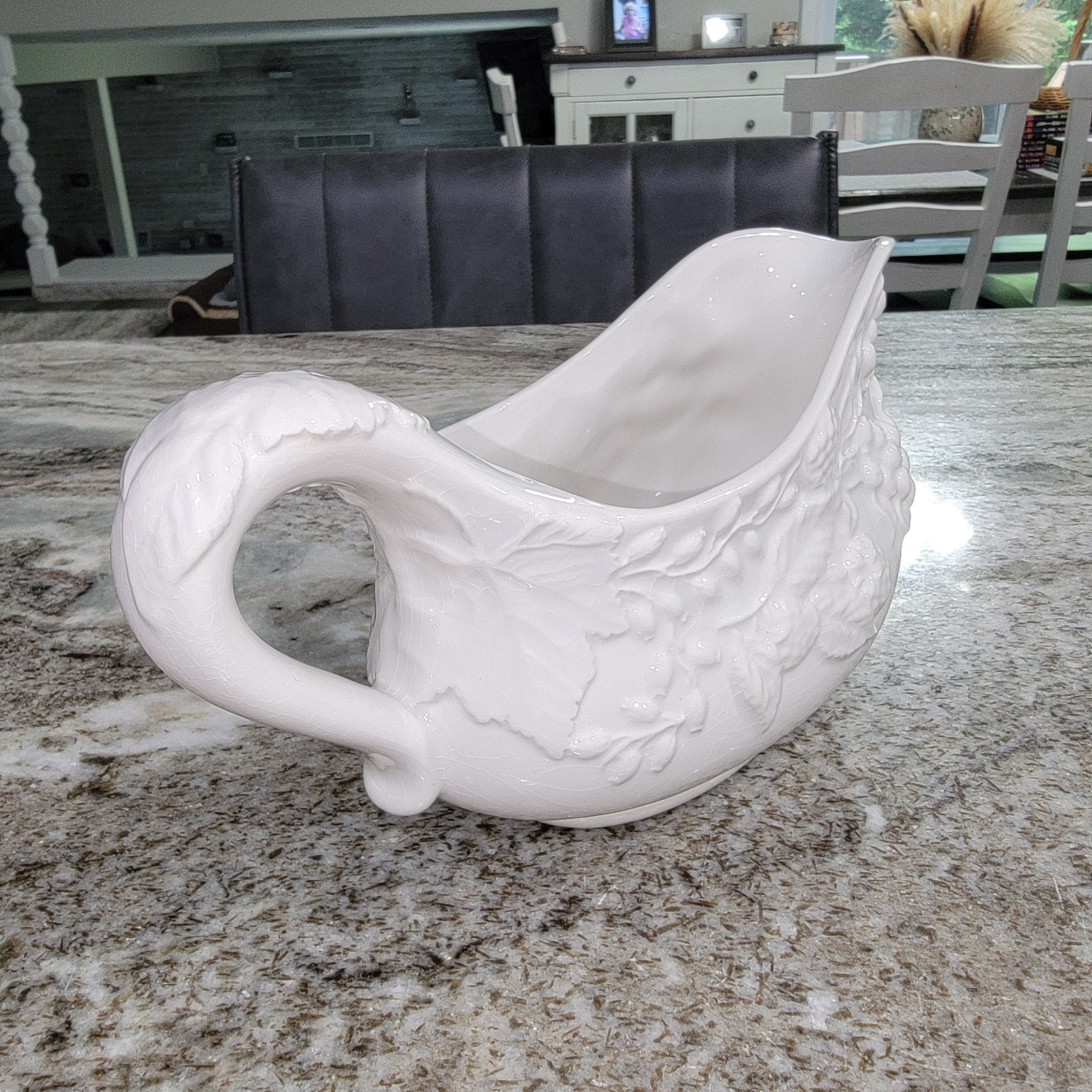 Vintage White Ceramic Grape Vine Gravy Boat Sauce Server Italy? Repair